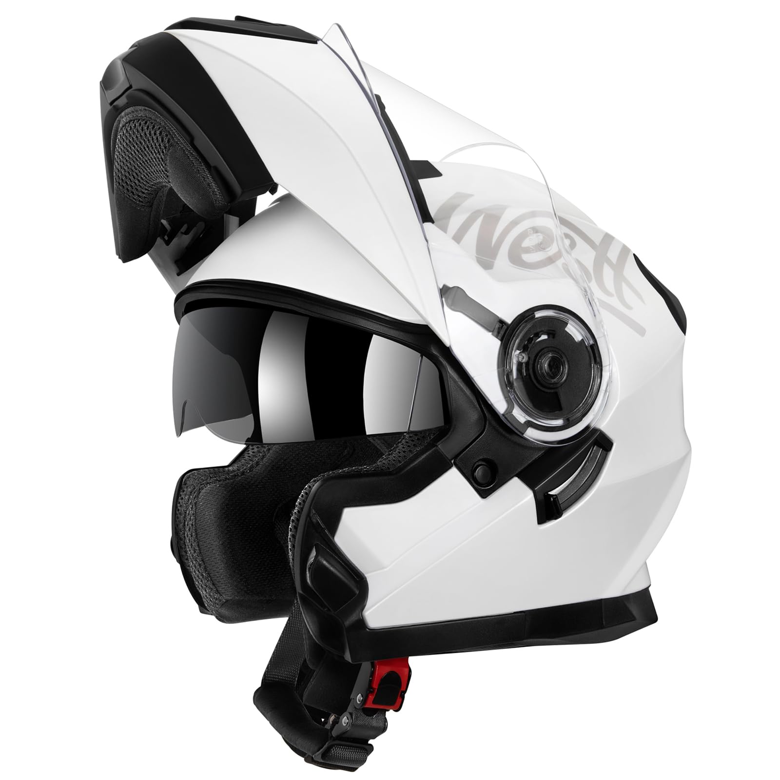 Westt Modular Motorcycle Helmet - Full Face, DOT Approved, M (22.44-22.83 in), White, Model W-203, Dual Visor for Men and Women
