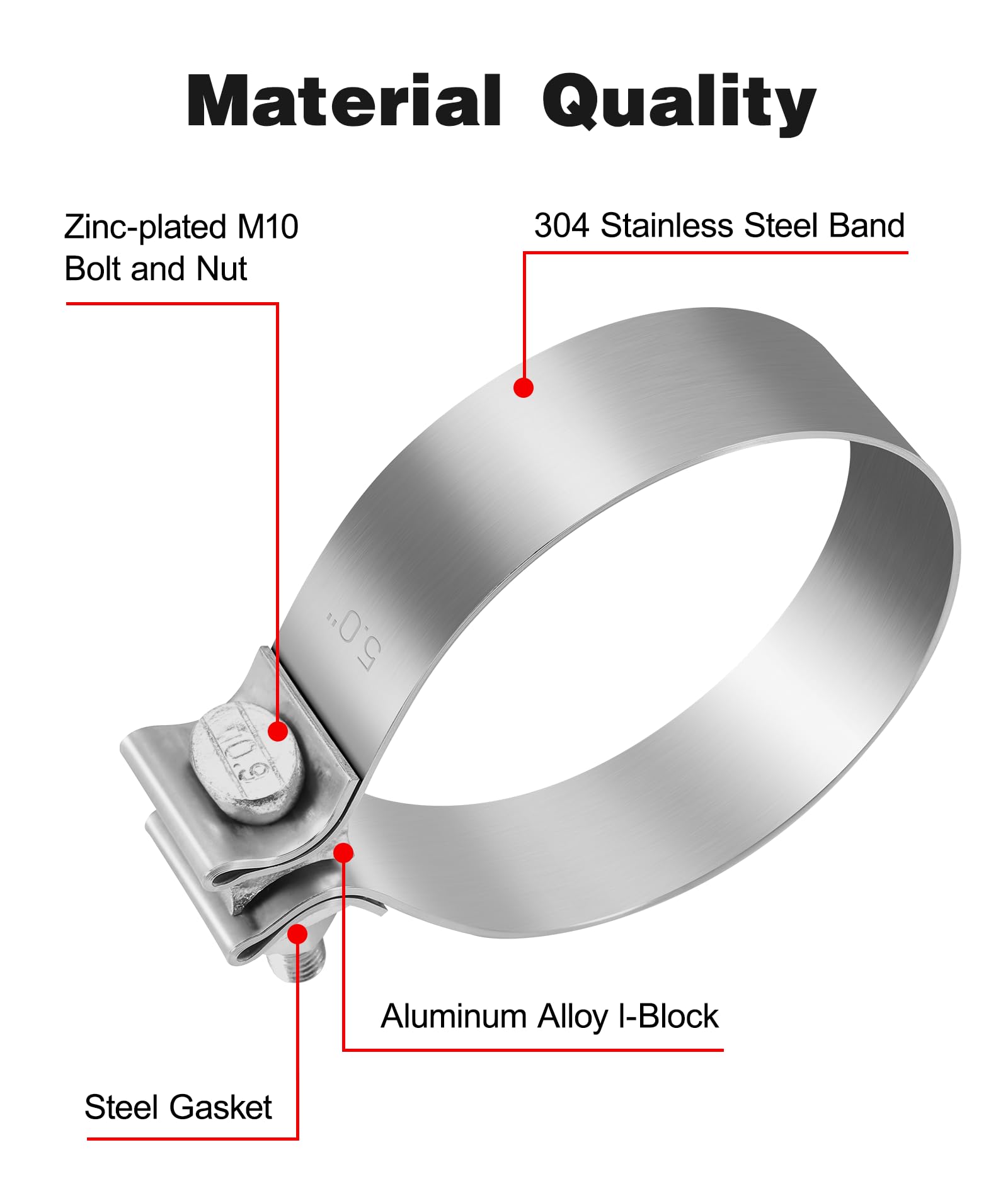 Evil Energy 5.0 Inch Exhaust Clamp,Narrow Band Muffler Clamp Stainless Steel For Pipes,Mufflers,Catalytic Converters 2Pcs