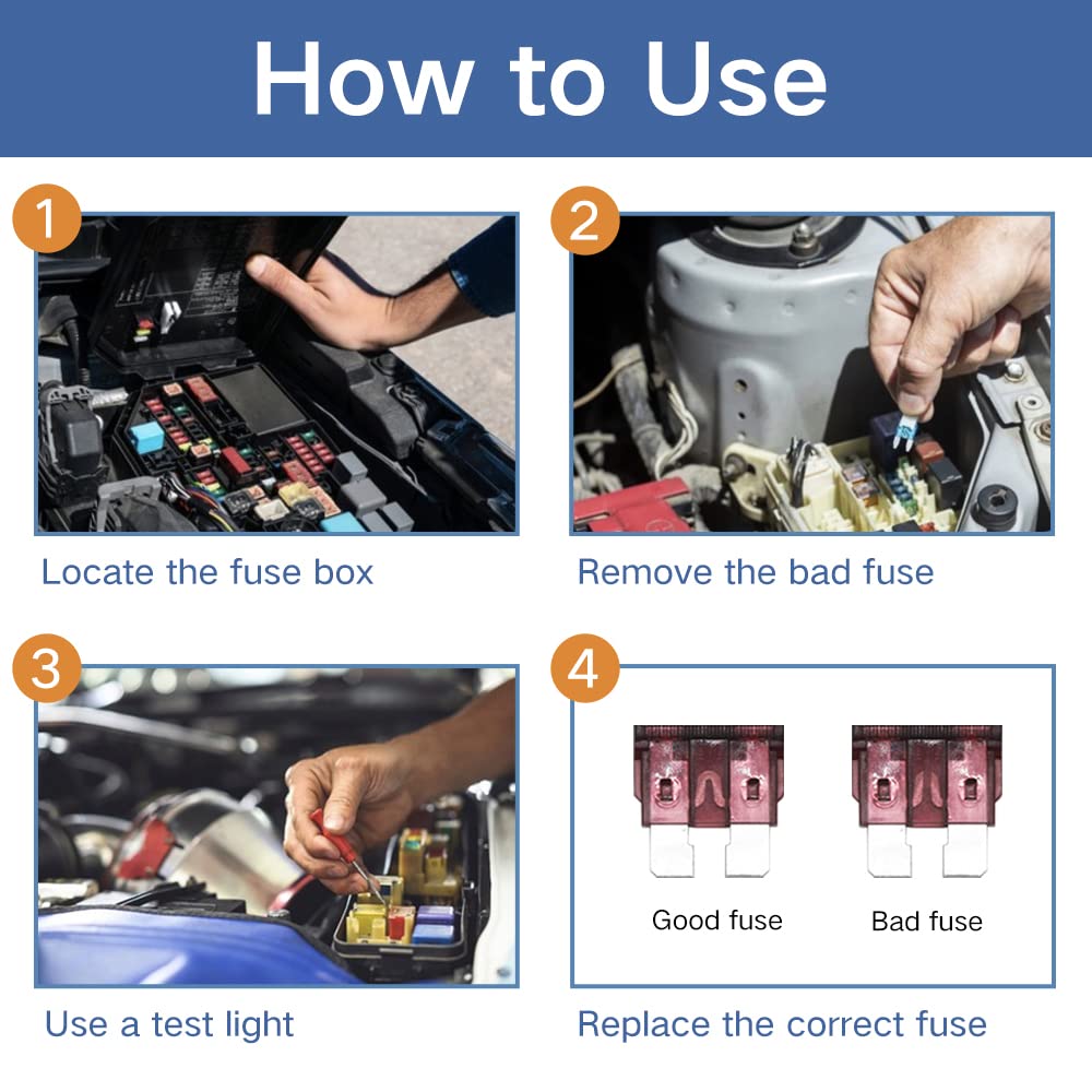Zipcci 120 Pcs Standard Car Fuse, Fuses Assortment Kit(1A/2A/3A/5A/10A/15A/20A/25A/30A/35A/40Amp) Automotive Blade Fuse For Rv,