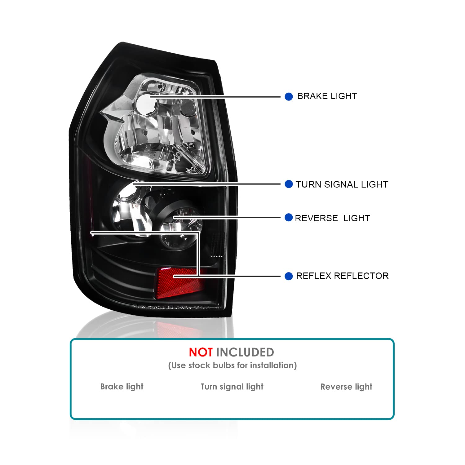 SPEC-D TUNING Black Tail Lights for 2005-2008 Dodge Magnum, Left + Right Pair, Clear Lens, Model LT-MAG05JM-TM