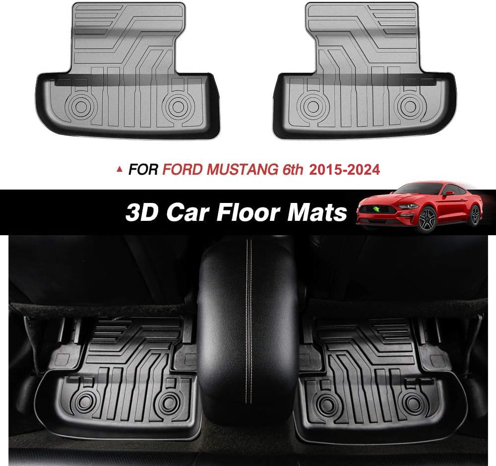 KUST 3D Floor Mats for Ford Mustang 2015-2024, TPE Non-Slip Black Car Mats, Durable All Weather Liners, Model 20200403