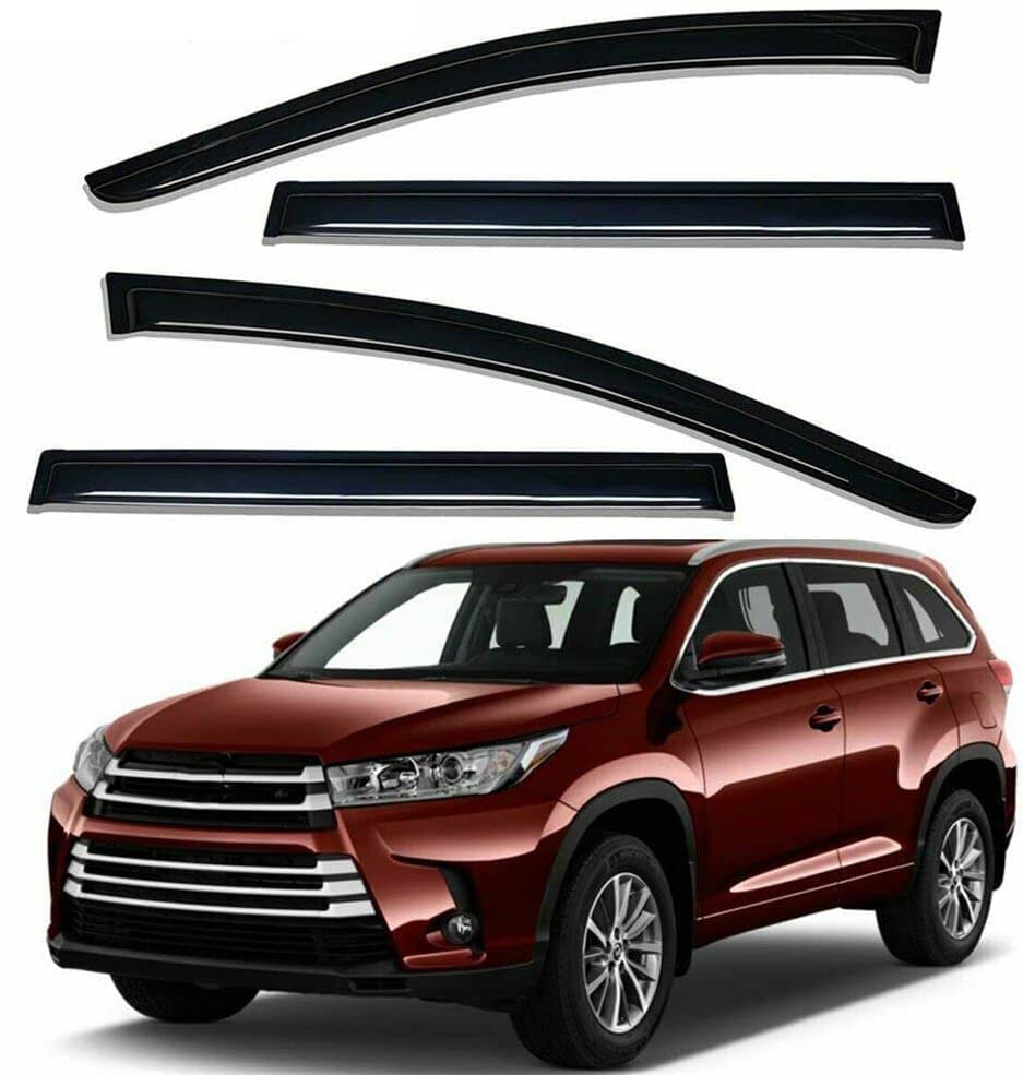 Zzdsnj Tape-On Rain Guard 4-Piece For 2014-2019 Highlander Windows Visor Shield Shade Smoke 94427