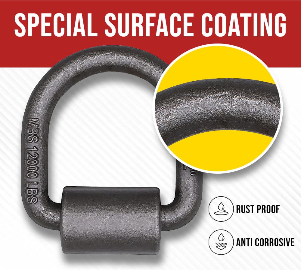 Mytee Products 4 Pack 1/2'' Heavy Duty Weld-On Forged D Ring 12,000 Lbs For Trailers, Trucks, And Cargo Tie Downs