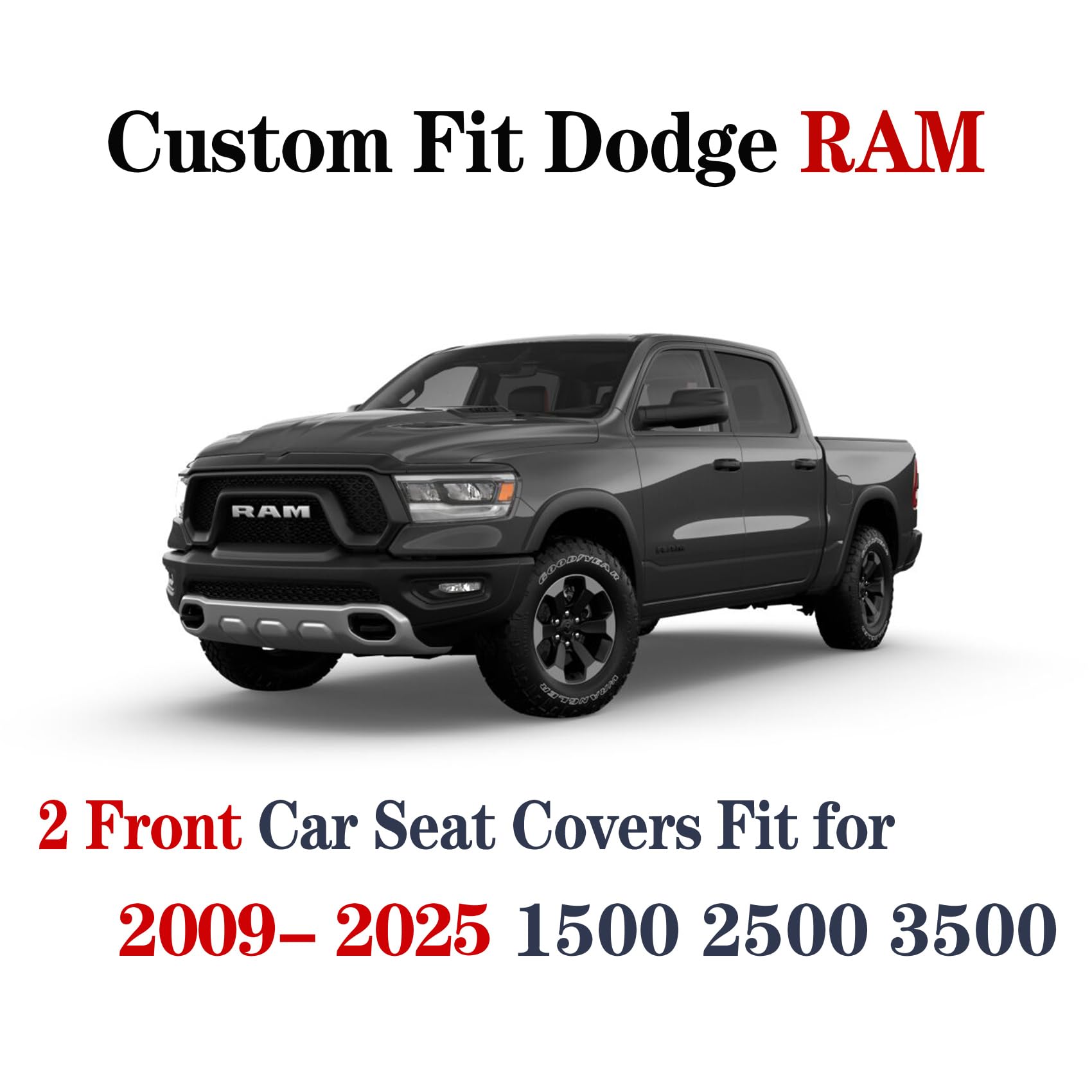 Yiertai Dodge Ram Seat Covers Fit For 2009-2023 2024 2025 1500/2500/3500Hd Pickup Front Seats Only Crew Double Cab Quad Cab Wate