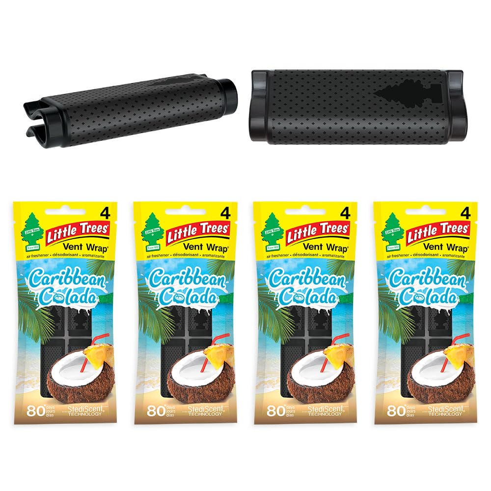 Little Trees Car Air Freshener. Vent Wrap Provides Long-Lasting Scent, Slip On Vent Blade. Caribbean Colada, 16 Air Fresheners,