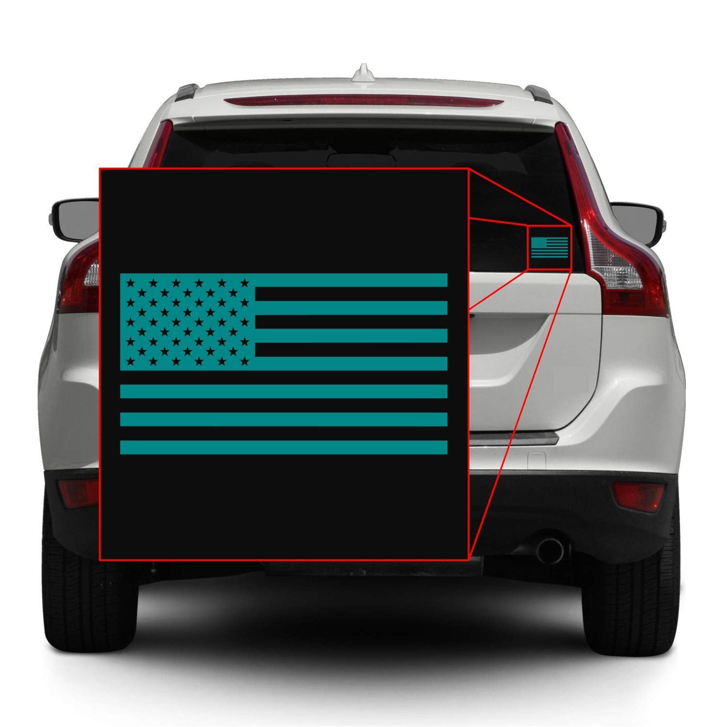 American Us Flag [Pick Color/Size] Vinyl Decal Sticker For Laptop/Car/Truck/Window/Bumper (18In X 10In, Matte Turquoise)