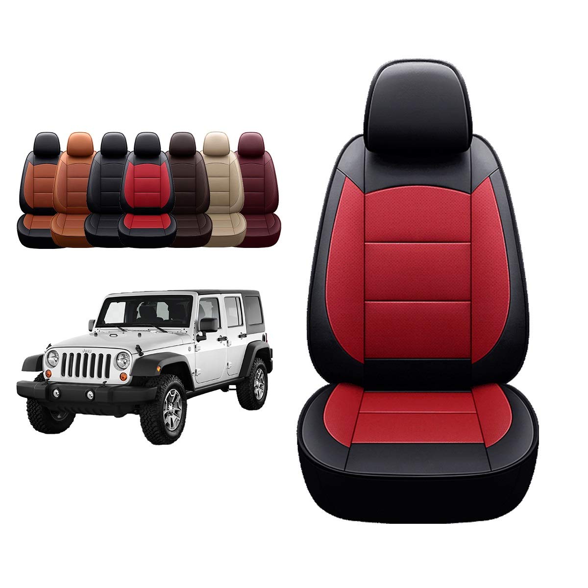 Oasis Auto 2007-2017 Wrangler Jk Custom Leather Seat Covers (2013-2017 Wrangler 4-Door, Black&Red)