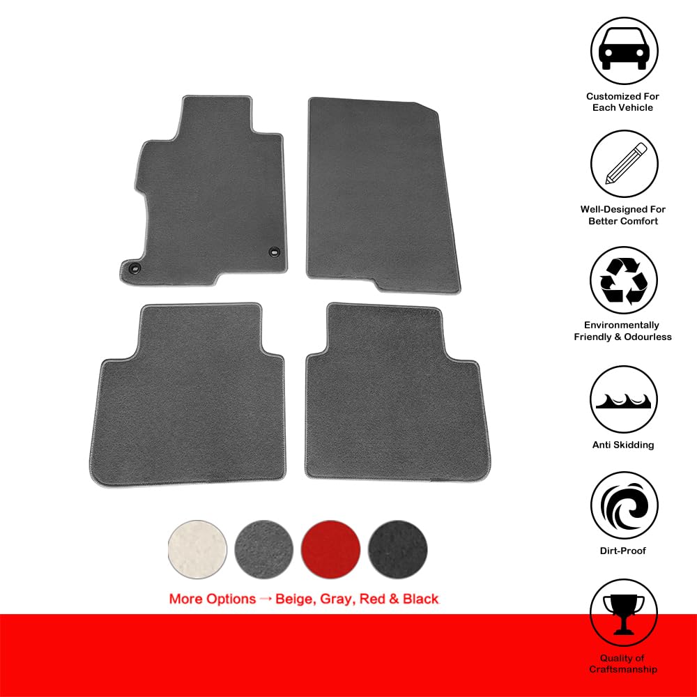 Ikon Motorsports, Floor Mat Compatible With 2013-2017 Honda Accord Sedan 4-Door, Factory Fitment Gray/Grey Nylon Front Rear Car