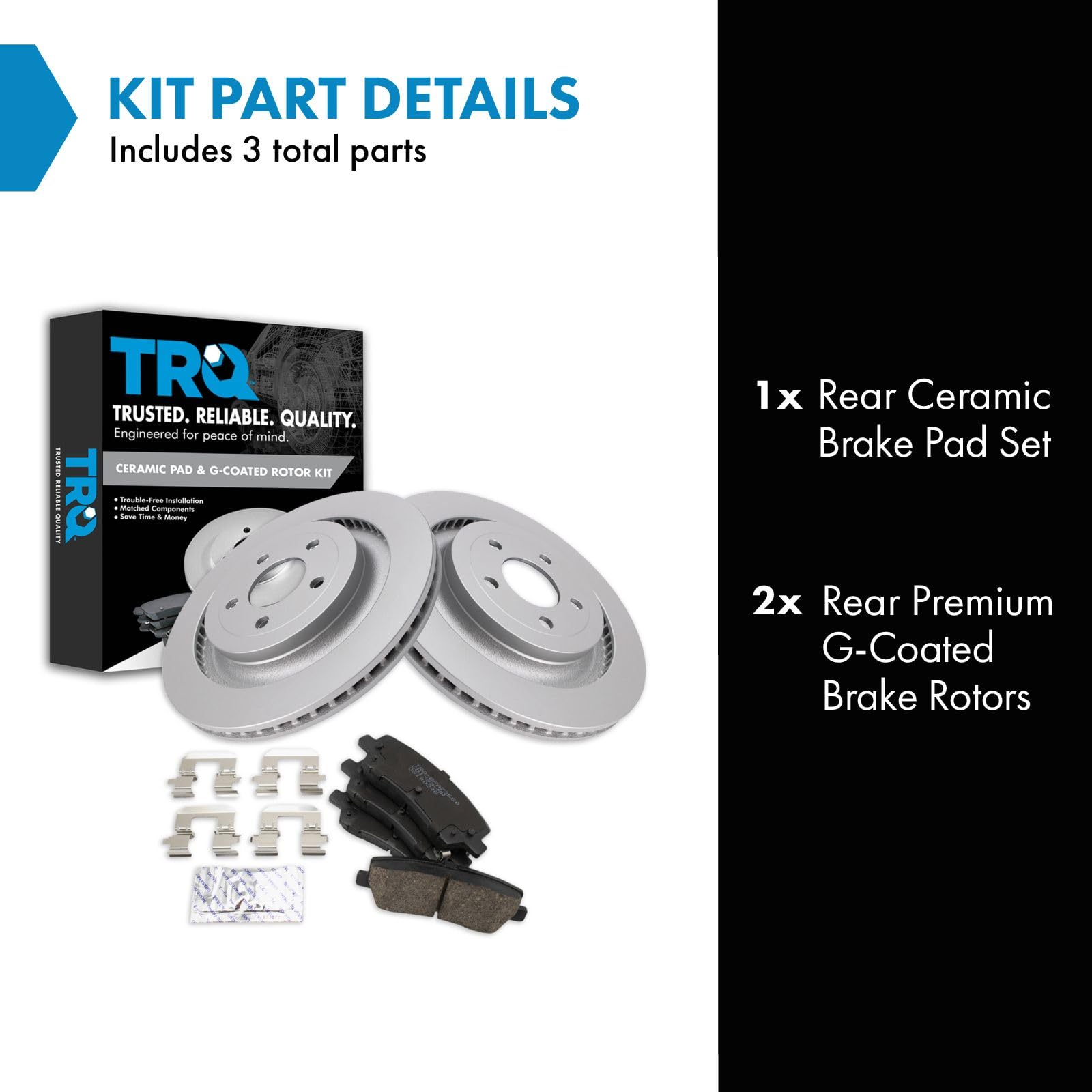 Trq Rear Brake Pad & Rotor Kit Brake Pads Brake Rotor Ceramic Premium G-Coated Compatible With 2015-2021 Ford Mustang