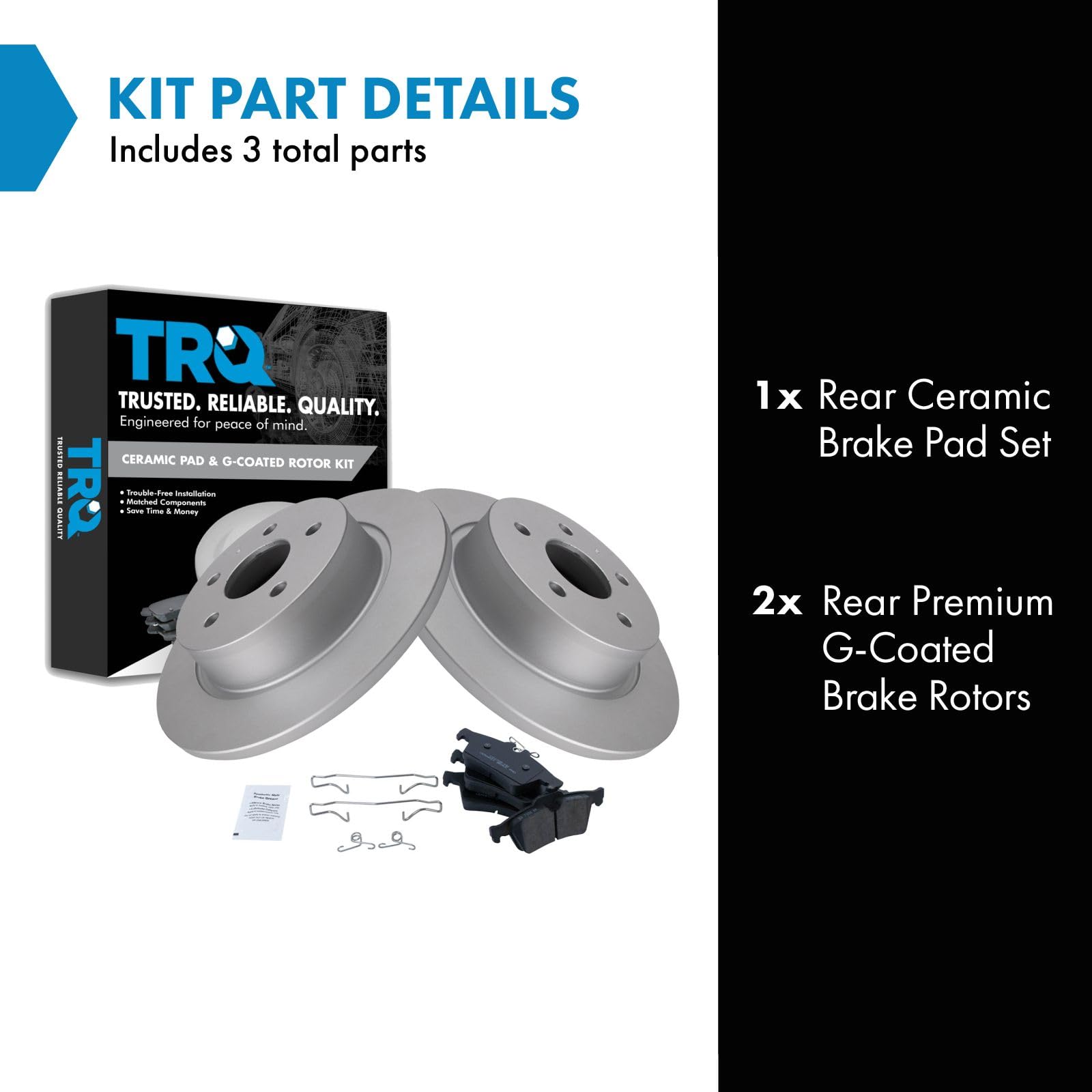 Trq Rear Brake Pad & Rotor Kit Brake Pads Brake Rotor Ceramic Premium G-Coated Compatible With 2013-2018 Ford C-Max 2013-2016 Es