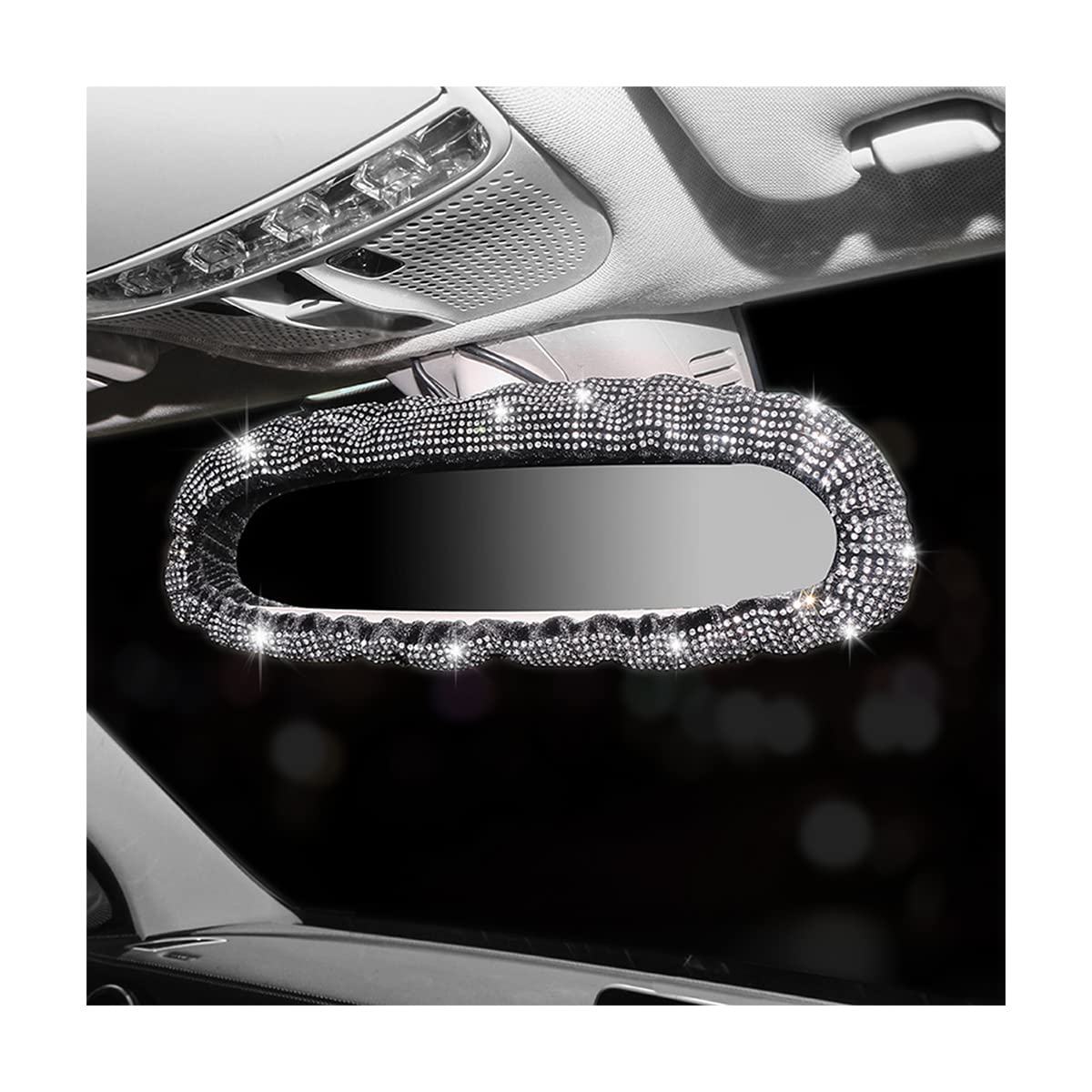Bling Rearview Mirror Cover, Elastic Plush Auto Rear View Mirror Protector, With Shiny Rhinestones Crystal Decorative For Women Girls, Car Interior Accessories Universal For Car, Suv, Van (White)