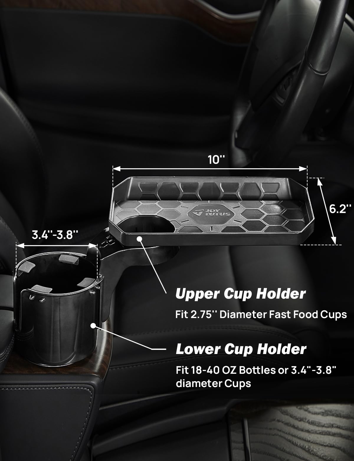 JOYTUTUS Car Cup Holder Expander with 360° Rotation, Fits 18-40 oz Cups, Black, Model: トレイ付き ブラック