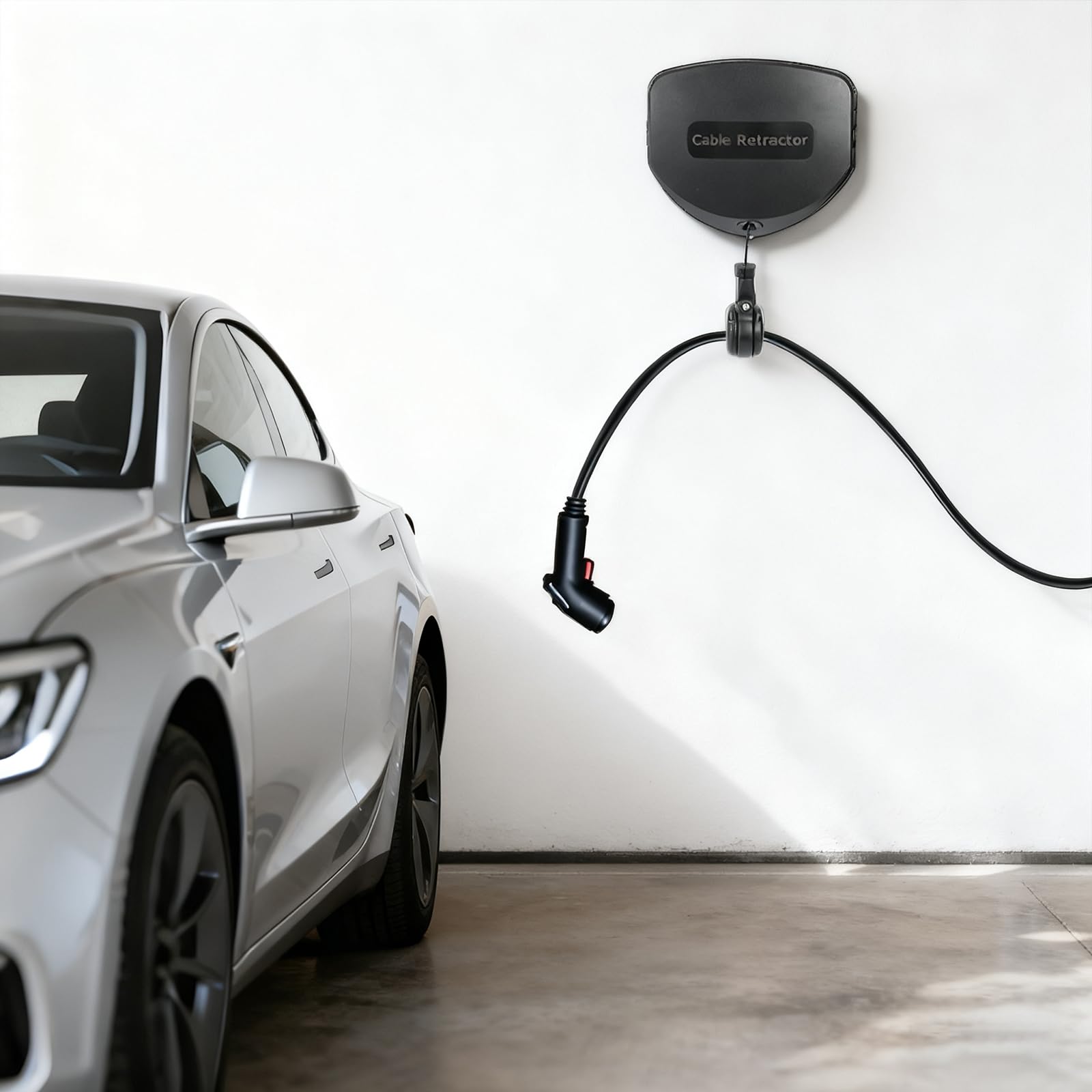 Self-Locking EV Charger Retractable Cord Reel, 11.5Ft Wall Mount EV Charging Cable Retractor, Retractable Cable Organizer Suitab