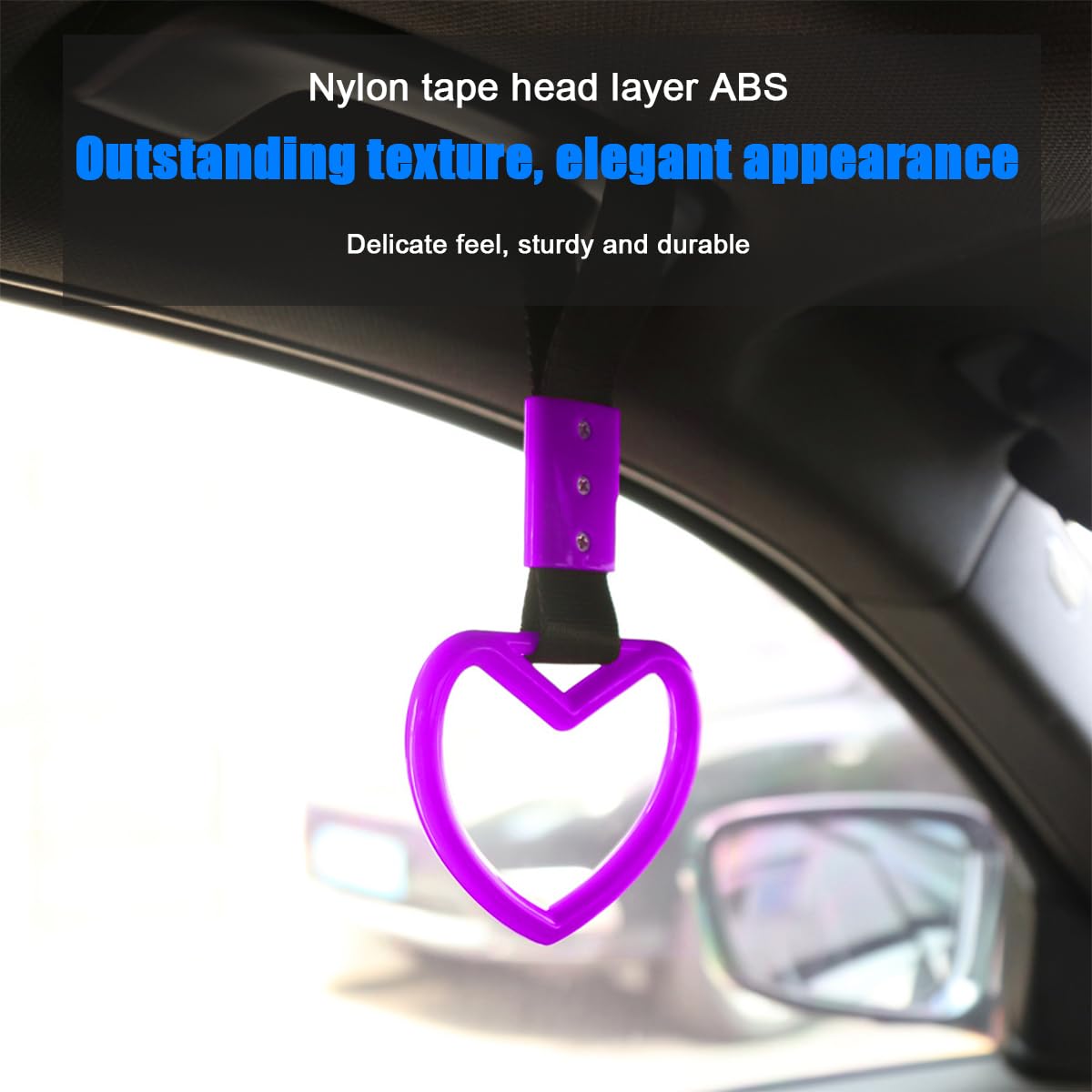 Fekey&Jf 2Pcs Tsurikawa Rings Heart-Shaped Car Hand Strap, Rear Bumper Warning Loop Janpanese Heart Handle For Suv, Subway, Bus,