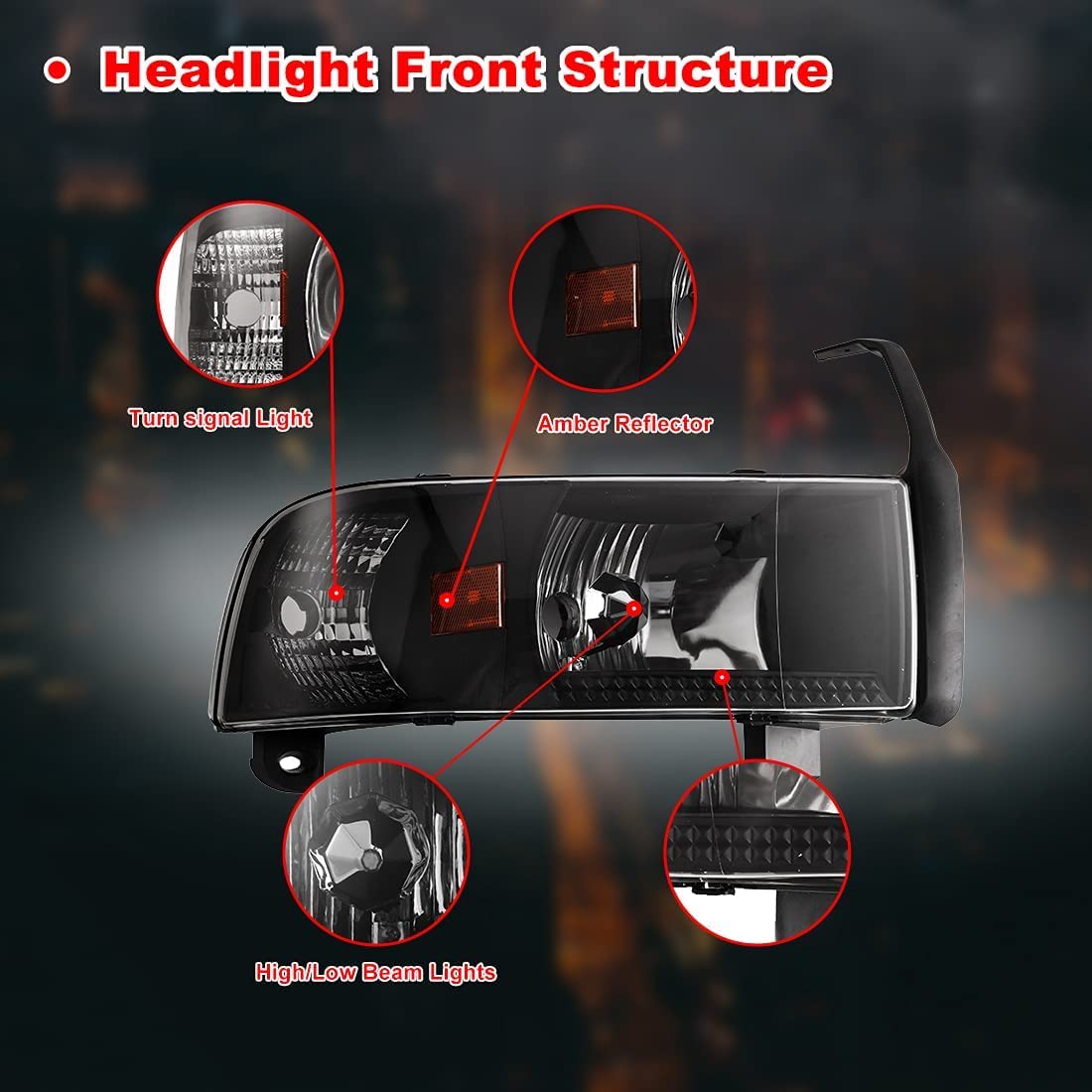 Nixon Offroad Projector Headlights for 1994-2001 Dodge Ram 1500/2500/3500, High Low Beam, Clear Lens, Model 10-0292-