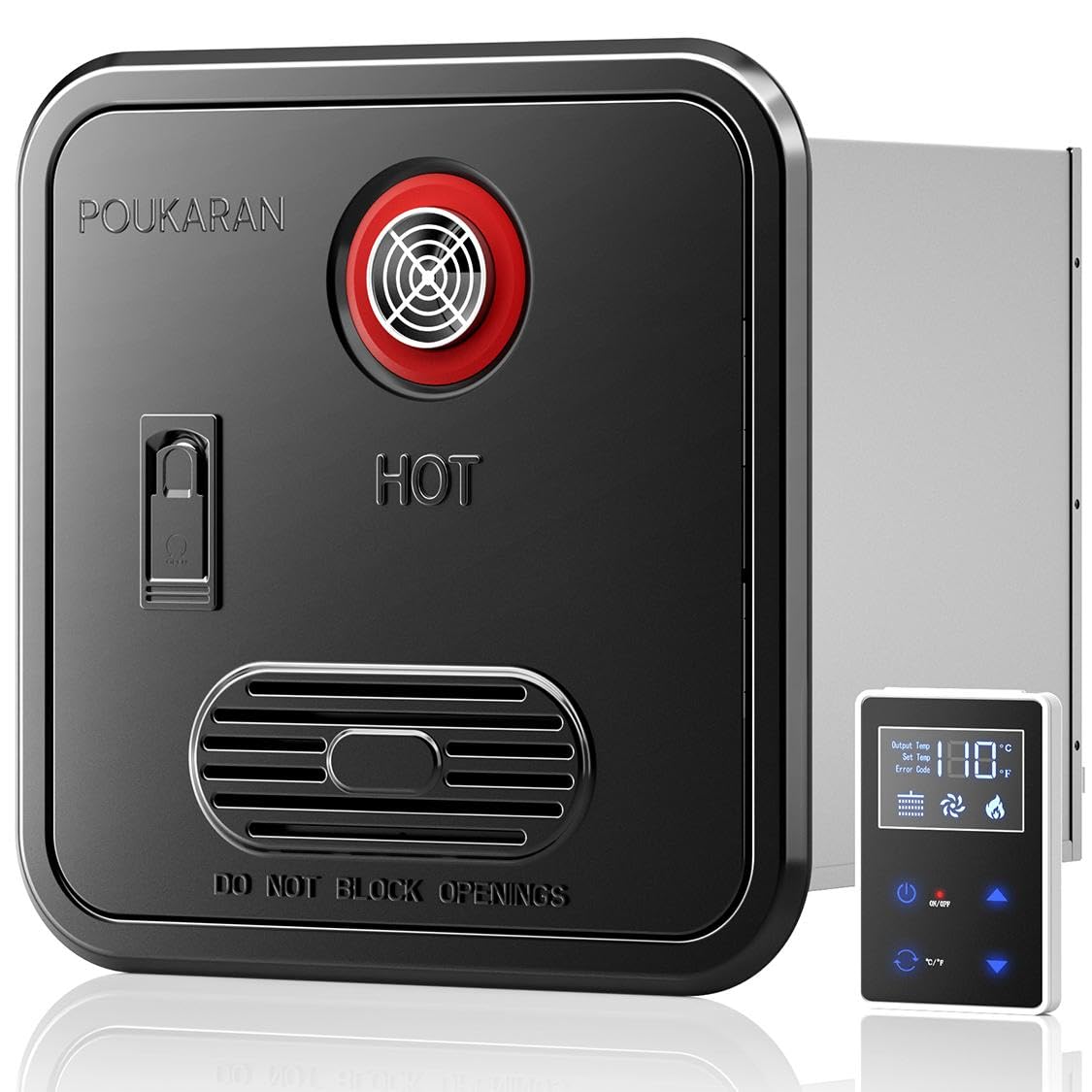Poukaran 65,000 BTU RV Tankless Water Heater, High Altitude Available, DC 12V CSA Certificated, with 15x15 inch Black Door, On D