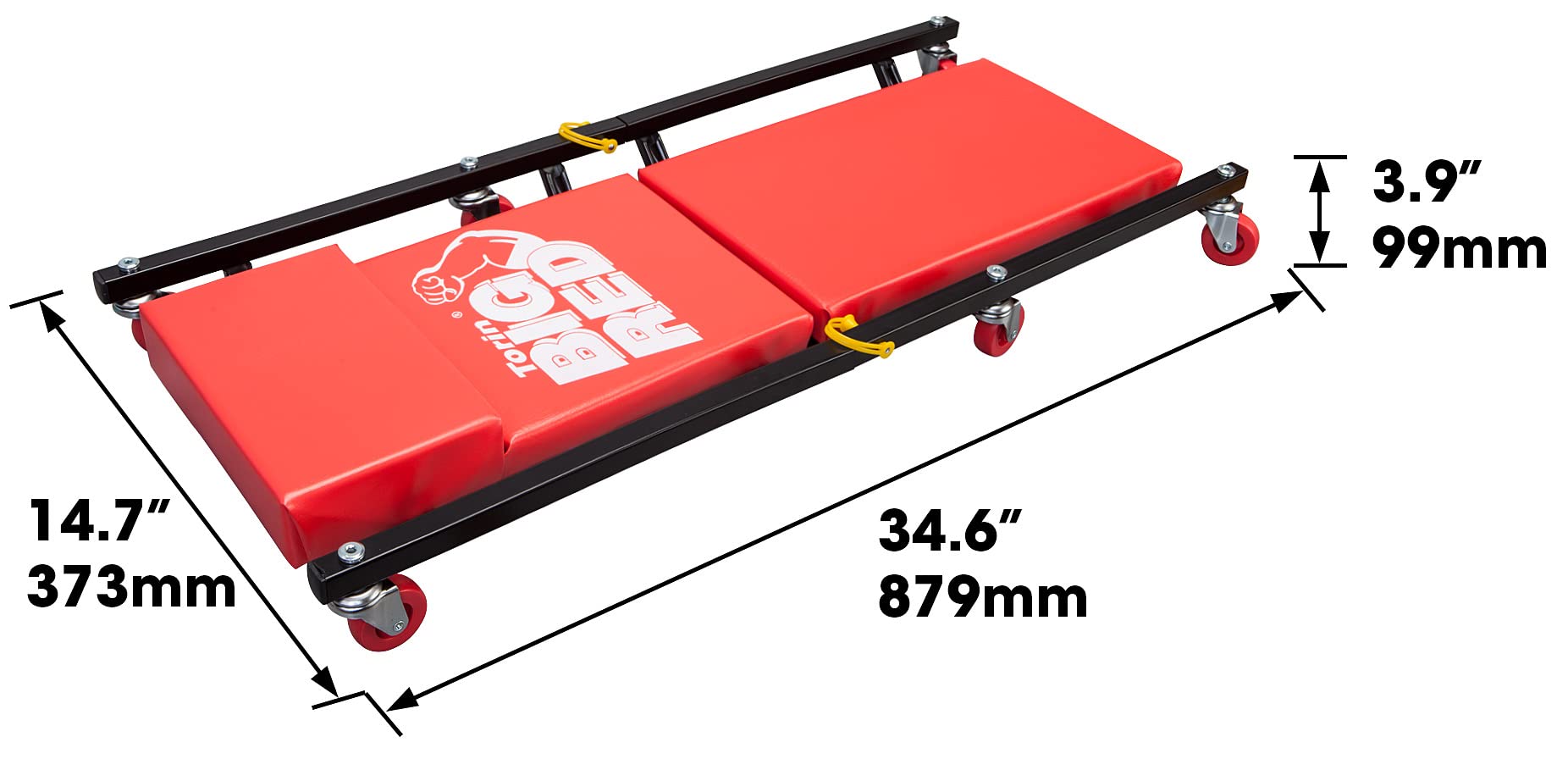 Big Red 36'' 2-Piece Padded Rolling Garage/Shop Creeper, Mechanic Cart With Headrest And 6 Casters, Red Tr7565R Torin