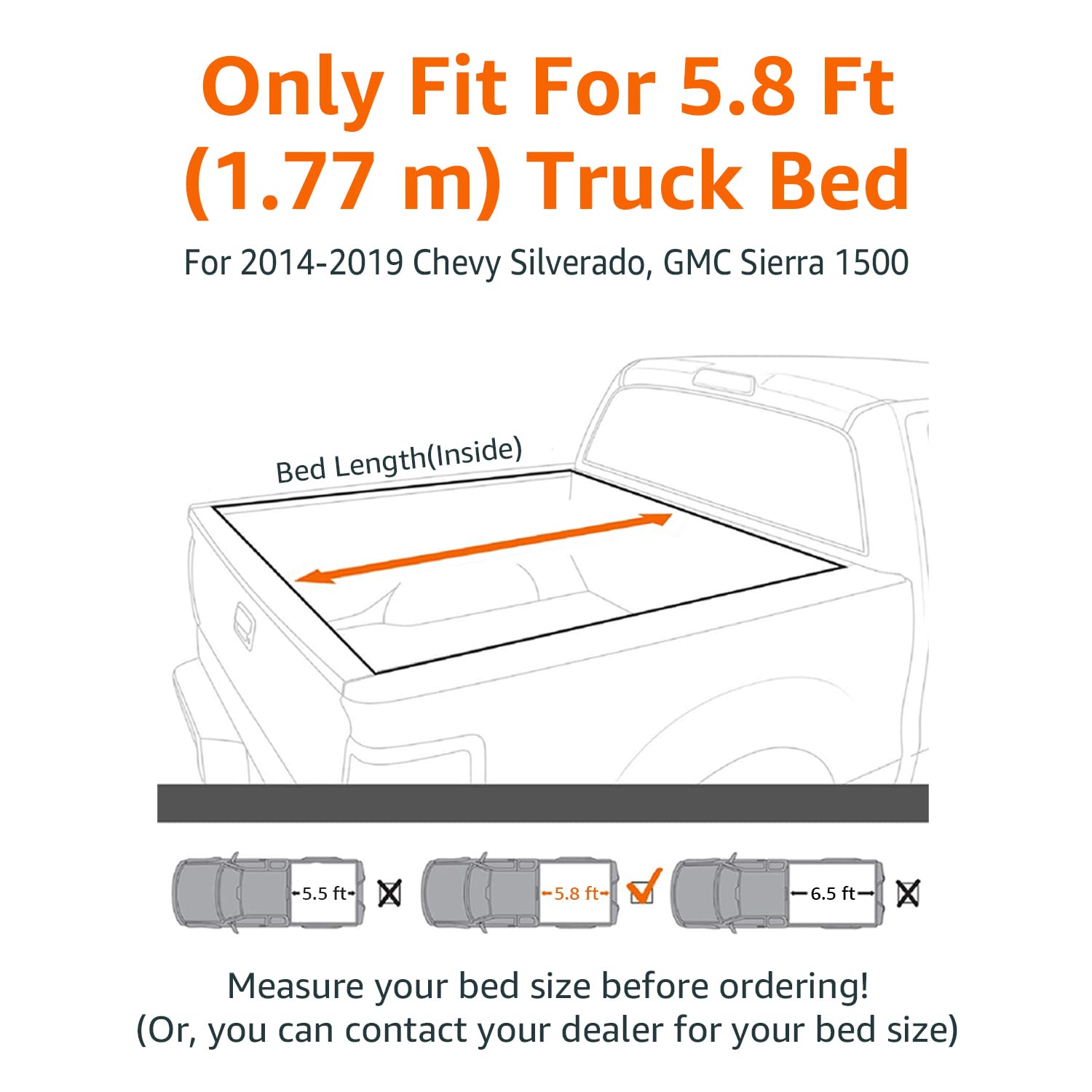 Amazon Basics Soft Roll Up Tonneau Cover, 5.8ft, Black, Aluminum, Model DS-SKM0458 for 2014-2019 Chevy Silverado, GMC Sierra 1500