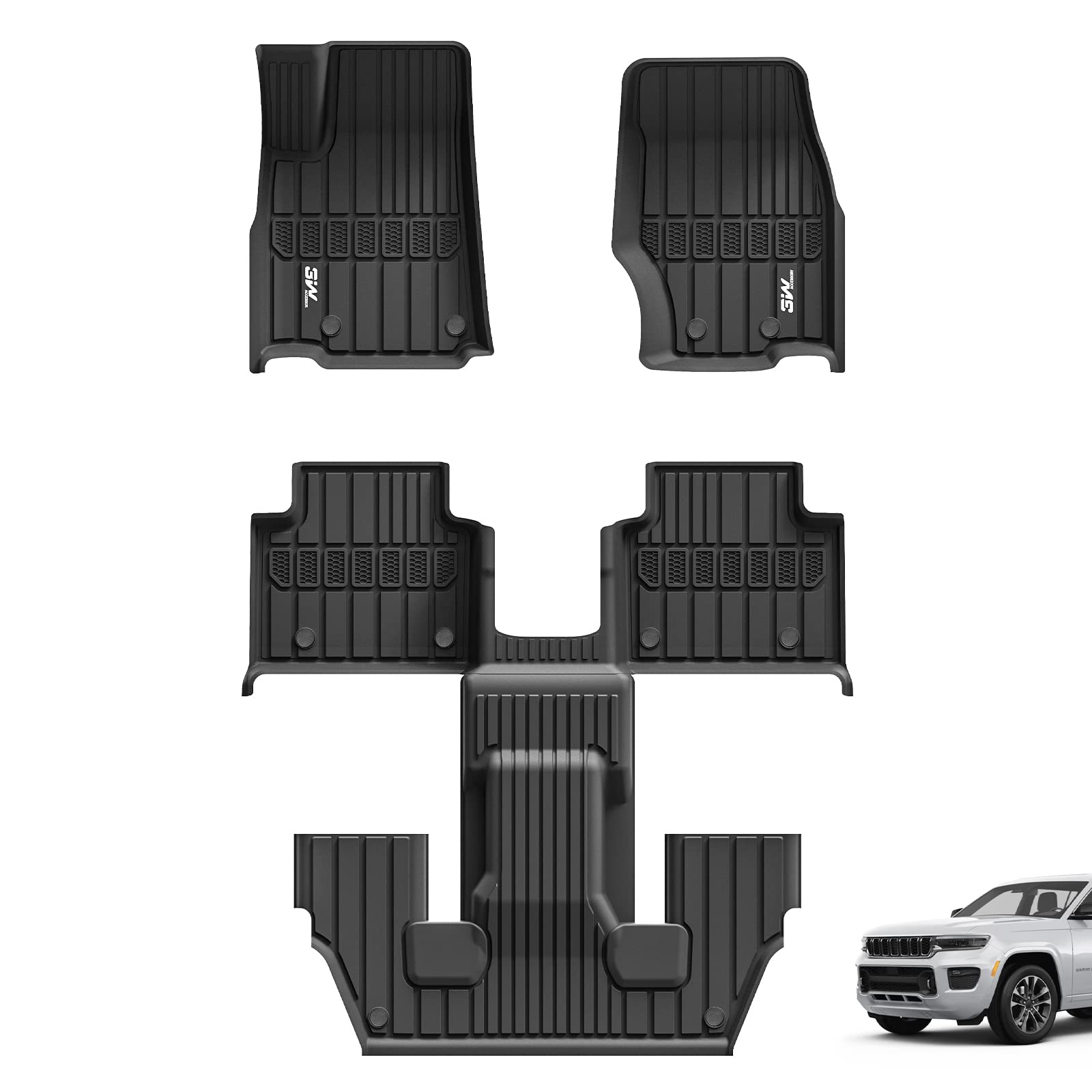 3W Floor Mats Fit For Jeep Grand Cherokee L 2021-2024 2025, Tpe All Weather Custom Fit Floor Liner For 1-3 Rows Full Set Car Mat