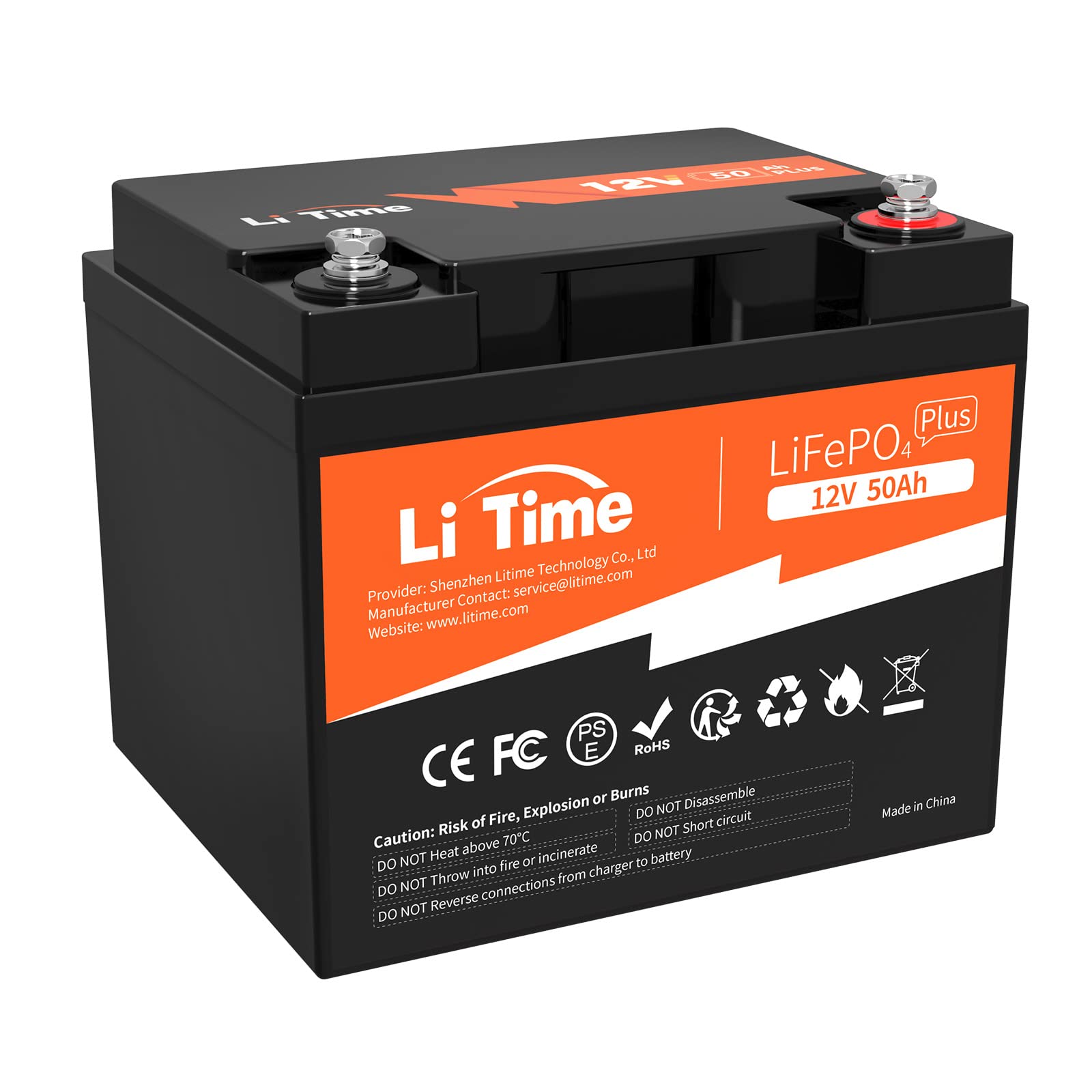 LiTime 12V 50Ah LiFePO4 Battery + 14.6V 10A Lithium Battery Charger with Anderson Connector, 50A BMS, 10 Years Lifetime 4000+ Cy