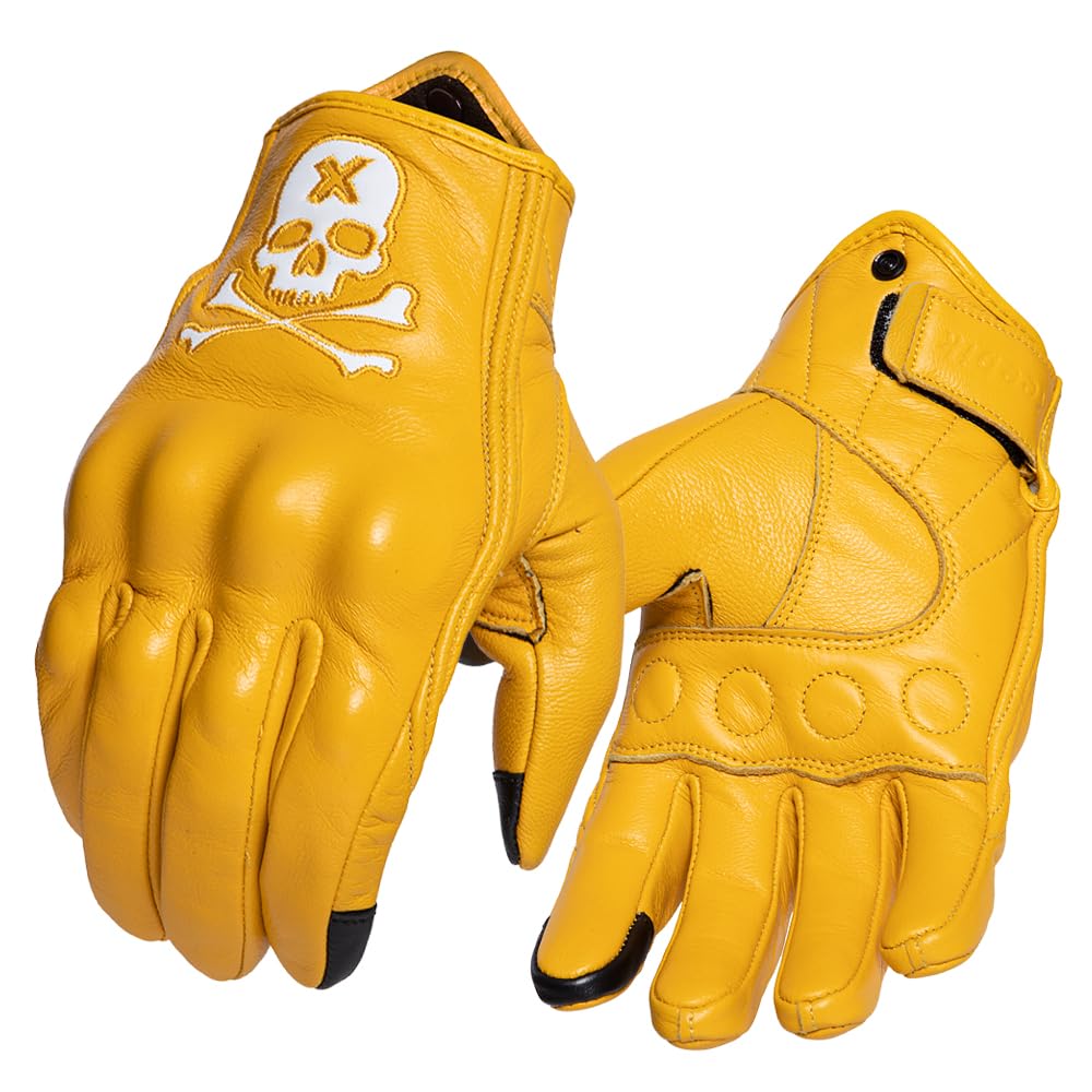 Keebik Goatskin Leather Motorcycle Motorbike Powersports Racing Gloves Reflective Skull Touchscreen for Men and Women Model (HEE