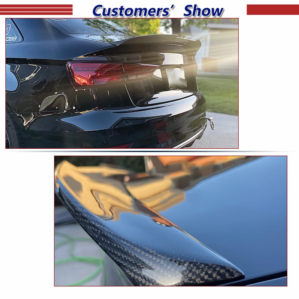JC SPORTLINE Carbon Fiber Trunk Spoiler for Audi A3 S3 RS3 (8V) Sedan 2013-2020, Black, Model JS-2459, HighKick Rear Wing