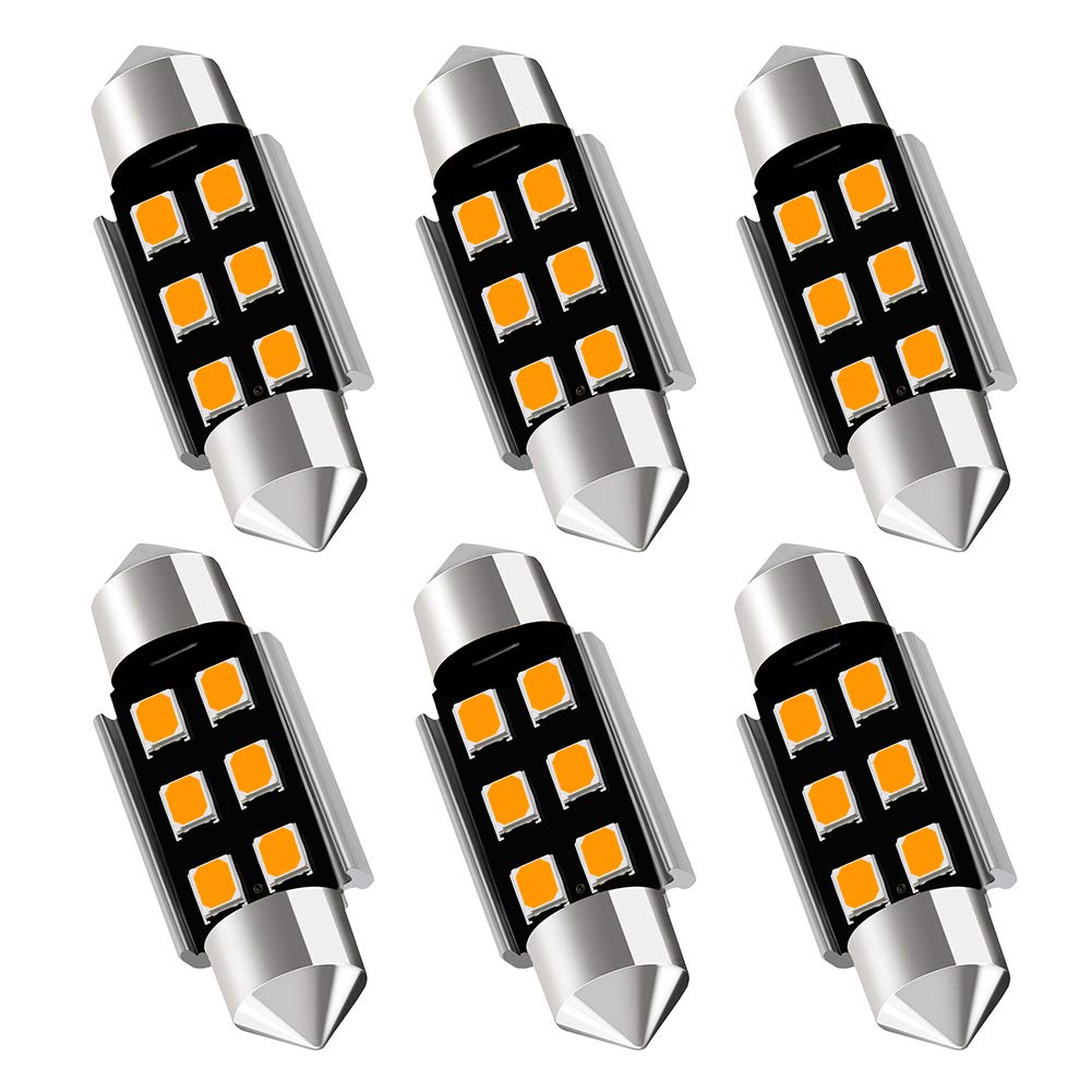 Auxlight 6418 6411 De3425 C5W De3423 36Mm 1.42Afestoon Canbus Error Free Led Interior Light Bulbs Amber Yellow, Super Bright 6Sm
