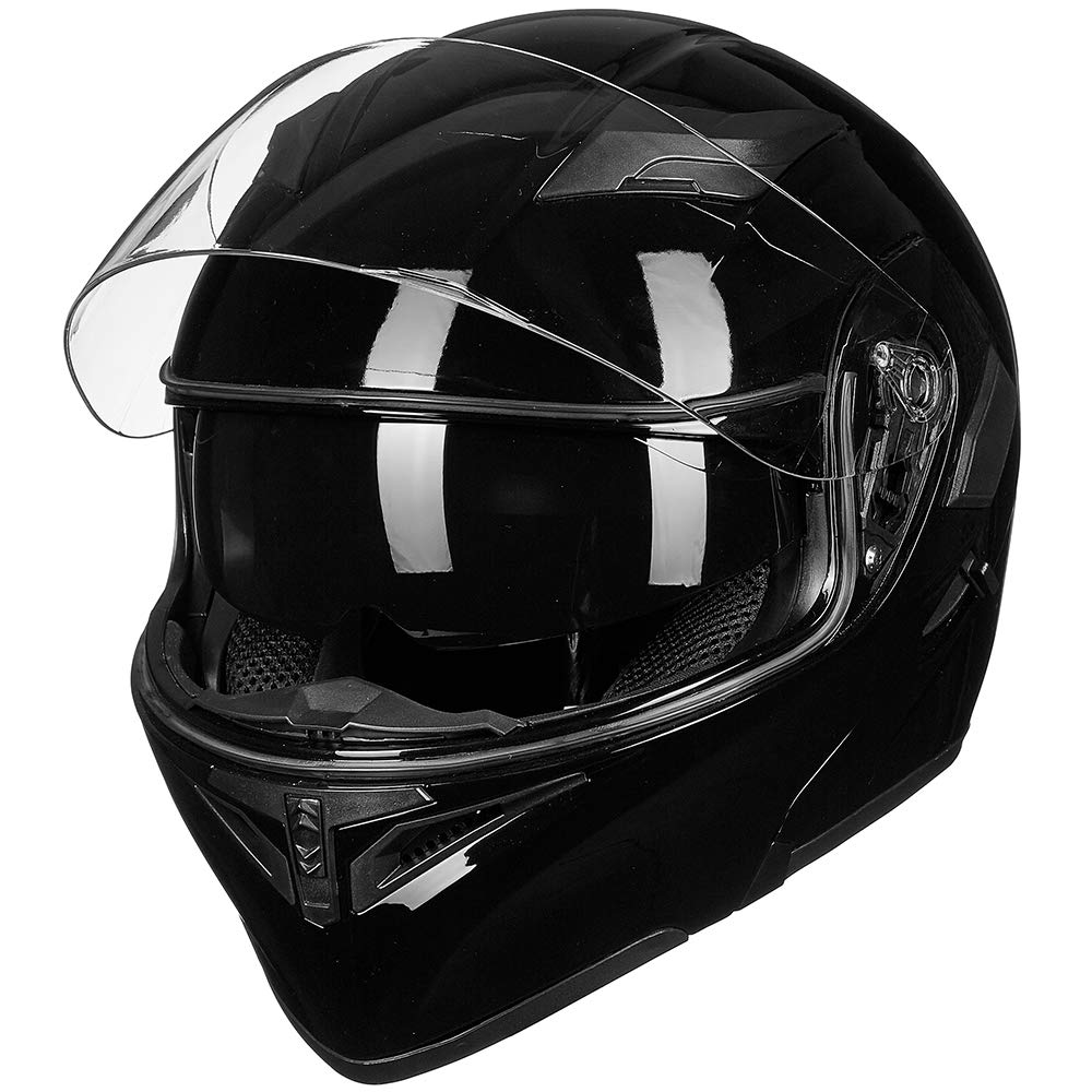 ILM Dual Visor Modular Full Face Motorcycle Helmet DOT LED Light Model 902L, Large, Gloss Black