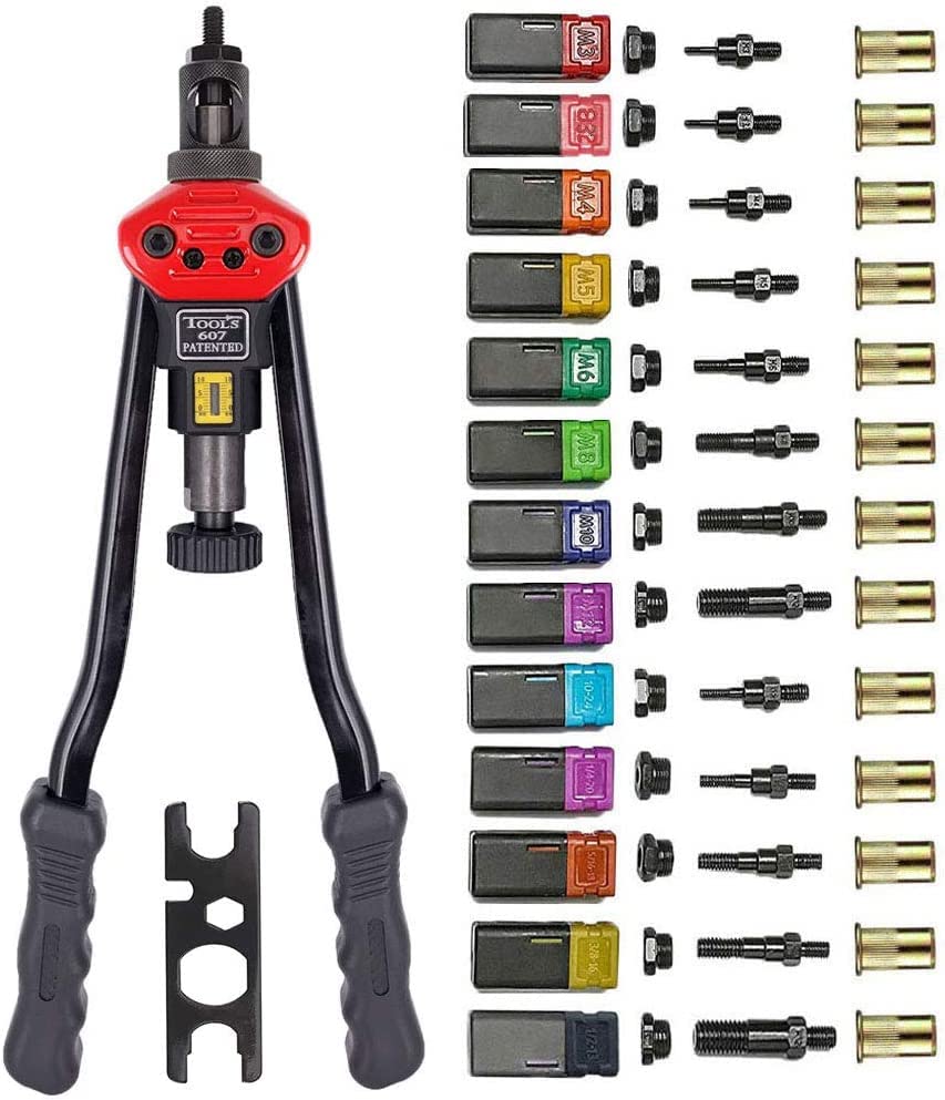Ziojovk 16   Hand Rivet Nut Tool,Professional Rivet Nut Setter Kit With 13 Mandrels(M3 M4 M5 M6 M8 M10 M12 Sae 8-32,10-24, 1/4-2
