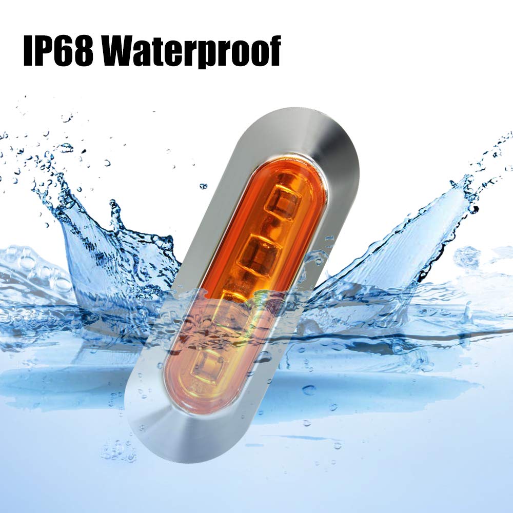 ALFU 10PCS Amber 4 LED Side Marker Indicator Lights for Auto, Bus, Truck, & Trailer - Model 682s, Chrome Bezel, Universal Fit