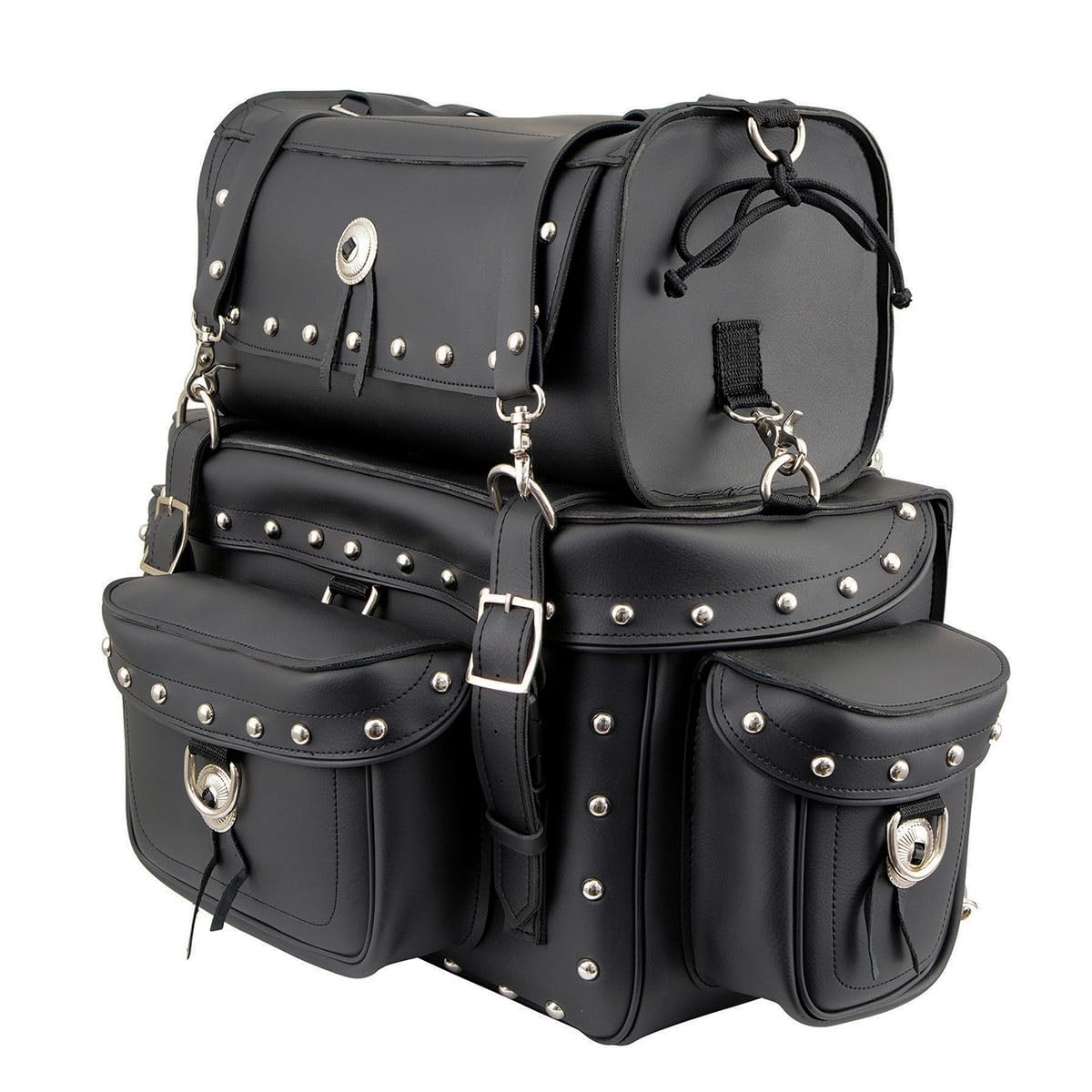 Milwaukee Leather MP8100S 2-Piece Studded Motorcycle Touring Sissy Bar Bag - Black, One Size