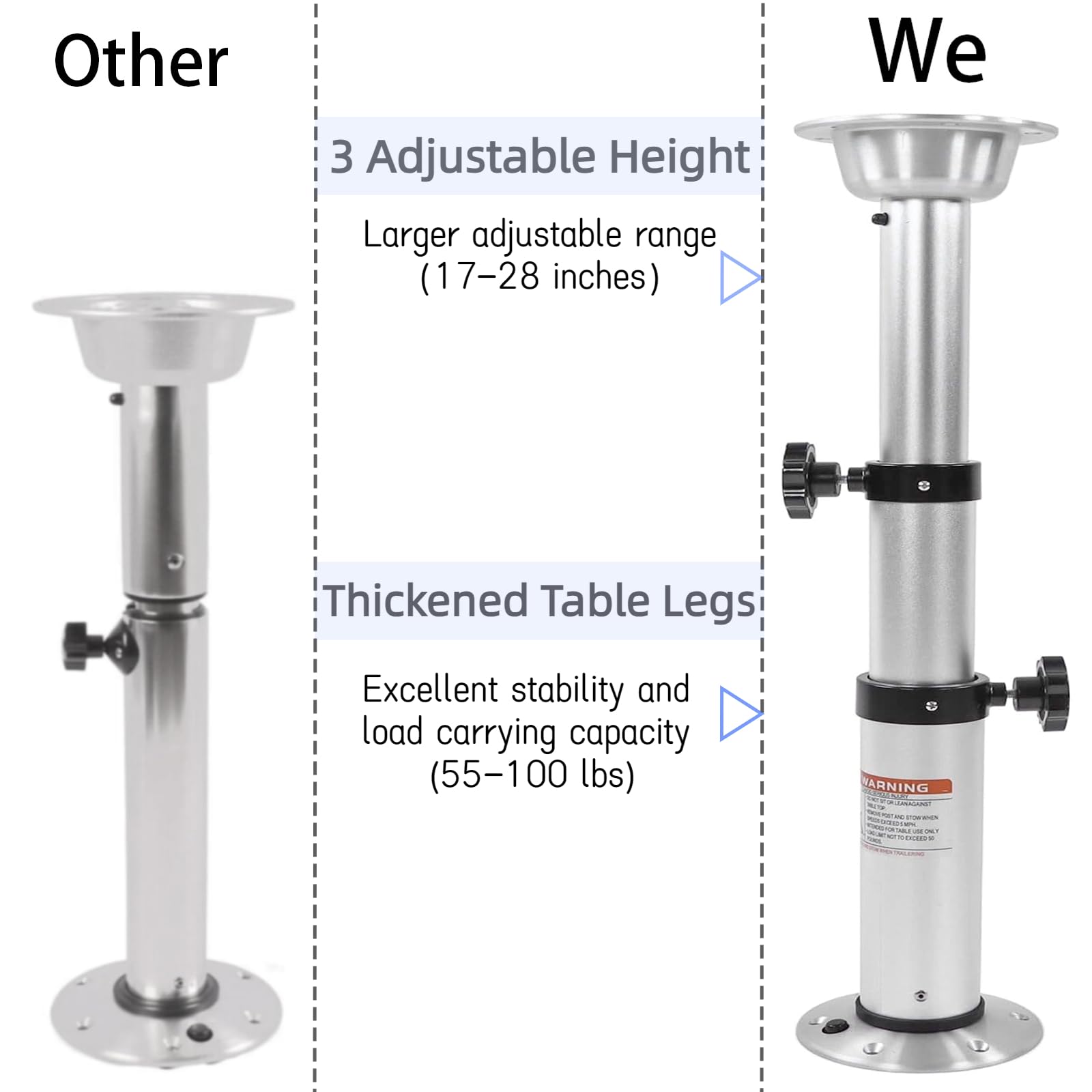 HWHongRV Adjustable RV Boat Table Pedestal, Aluminum, 17-29 Inch Height, Model HT-M02