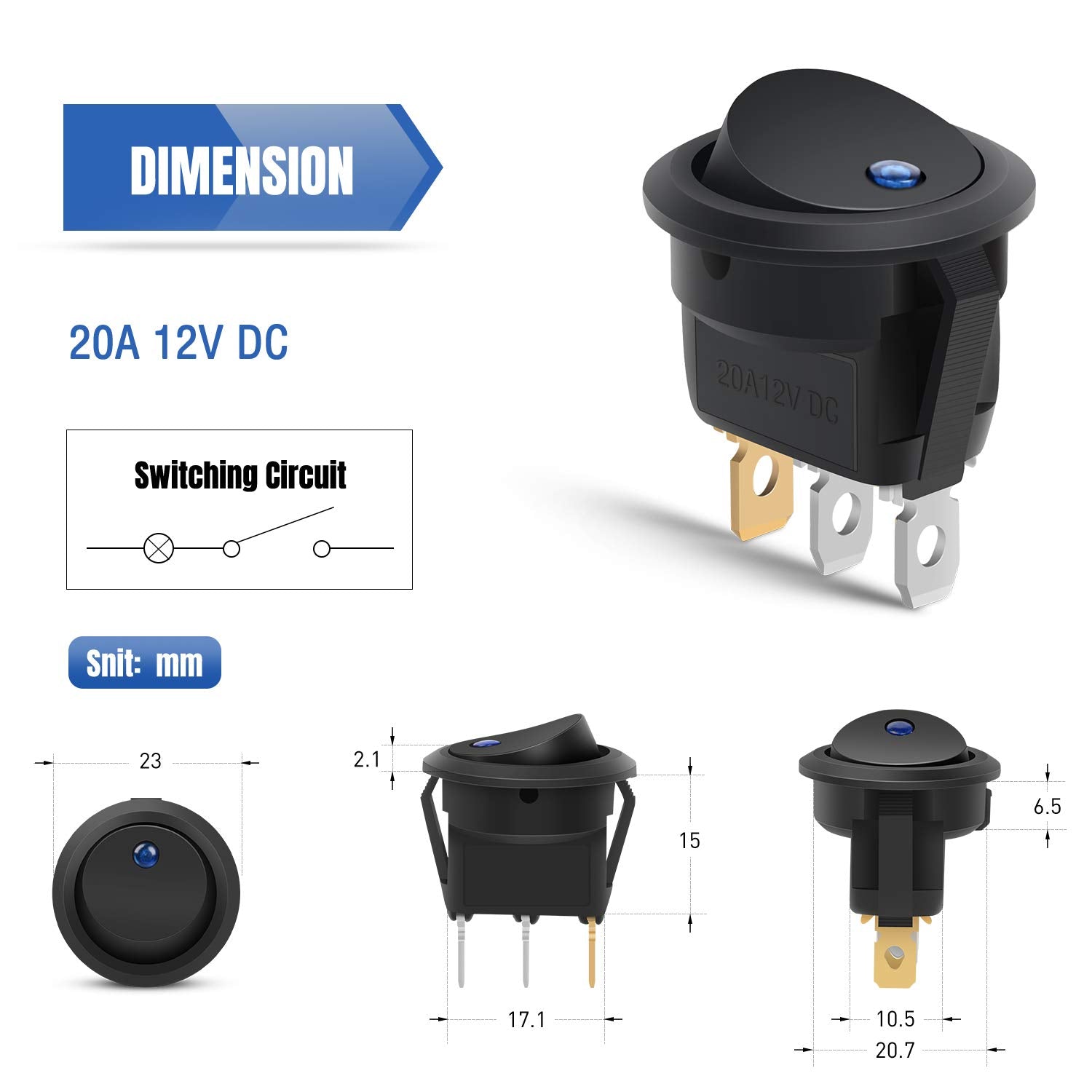 Nilight 12Pcs 12V Blue Round Toggle Led Switch 20A 12V Dc On/Off Spst For Car Truck Rocker On-Off Control