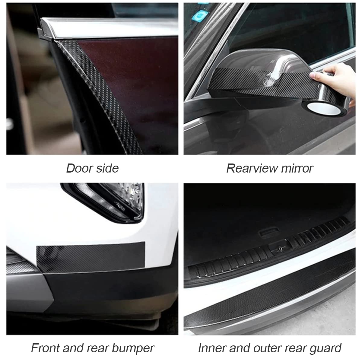 Car Door Edge Entry Guards, 5D Carbon Fiber Anti-Collision Protector Tape, Automotive Scratch Cover Strip Sticker For Door Sill Rear Bumper, Exterior Accessories Fit For Most Cars (1.2X197, Black)