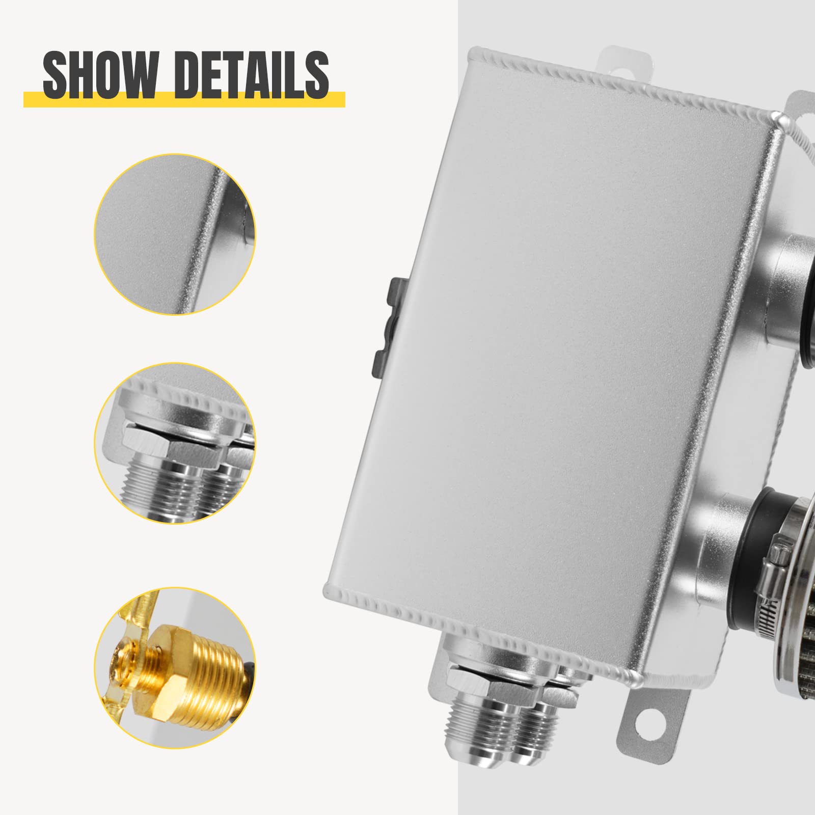 POSENG Universal Aluminum AN10 1.2L Twin Baffle Dual Filter Engine Oil Catch Can Tank With 2 Air Filters Oil Catch Reservoir Tan