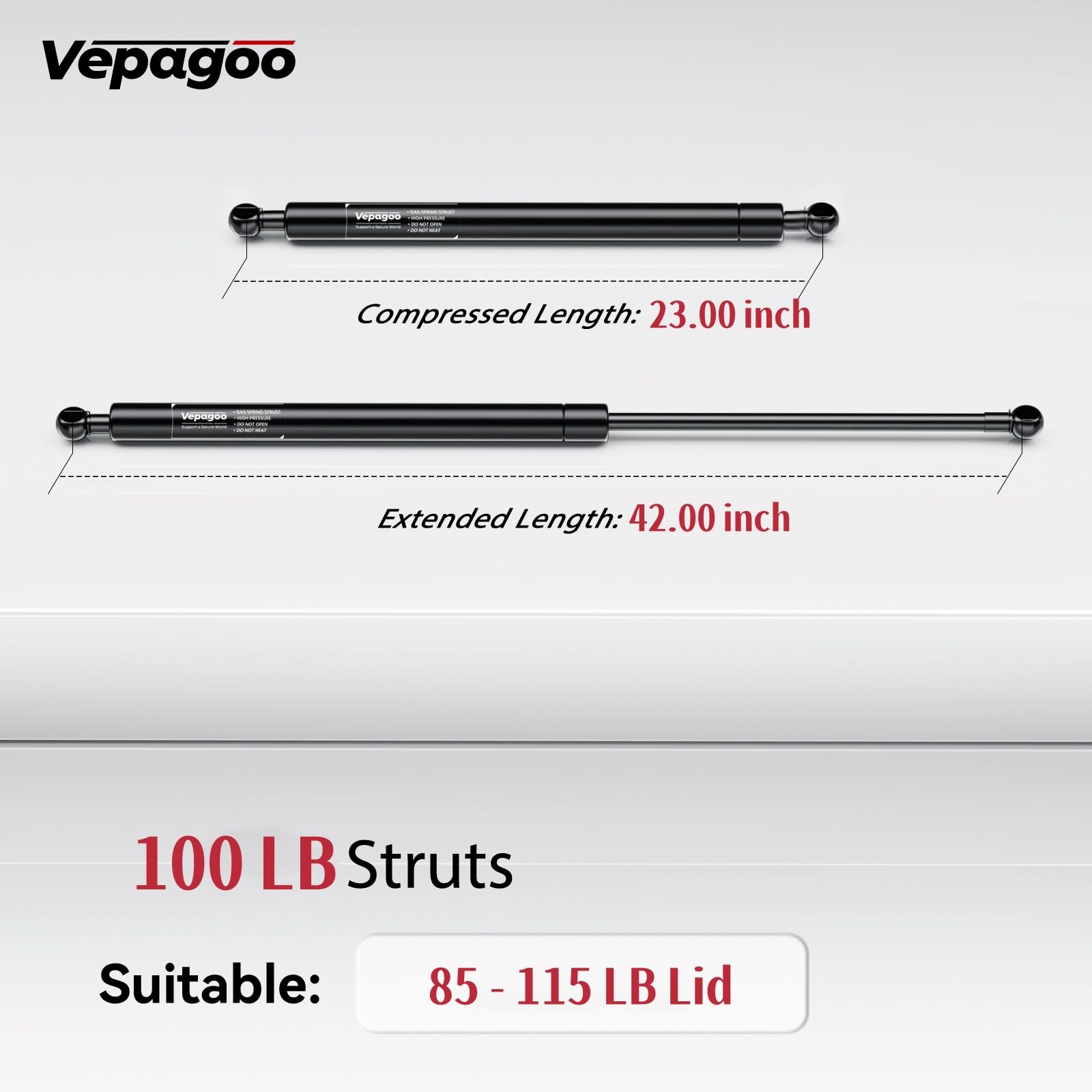 Vepagoo 42" Gas Strut Shock Lift Support Spring - 100Lb/445N Heavy Duty for Tonneau Cover, RV, Truck Bed - Black (2pcs)