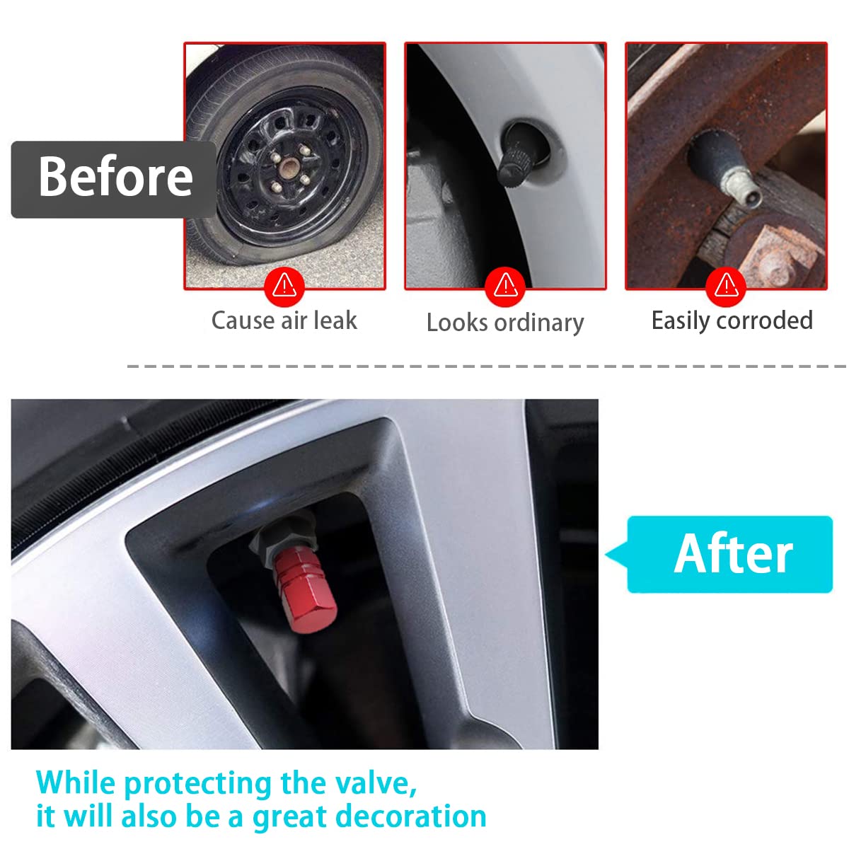 12 Pcs Car Tire Valve Stem Caps, Airtight Caps/Covers, Universal For Cars, Bicycles, Motorcycles, Suvs, Car Accessories For Men Women (Red)