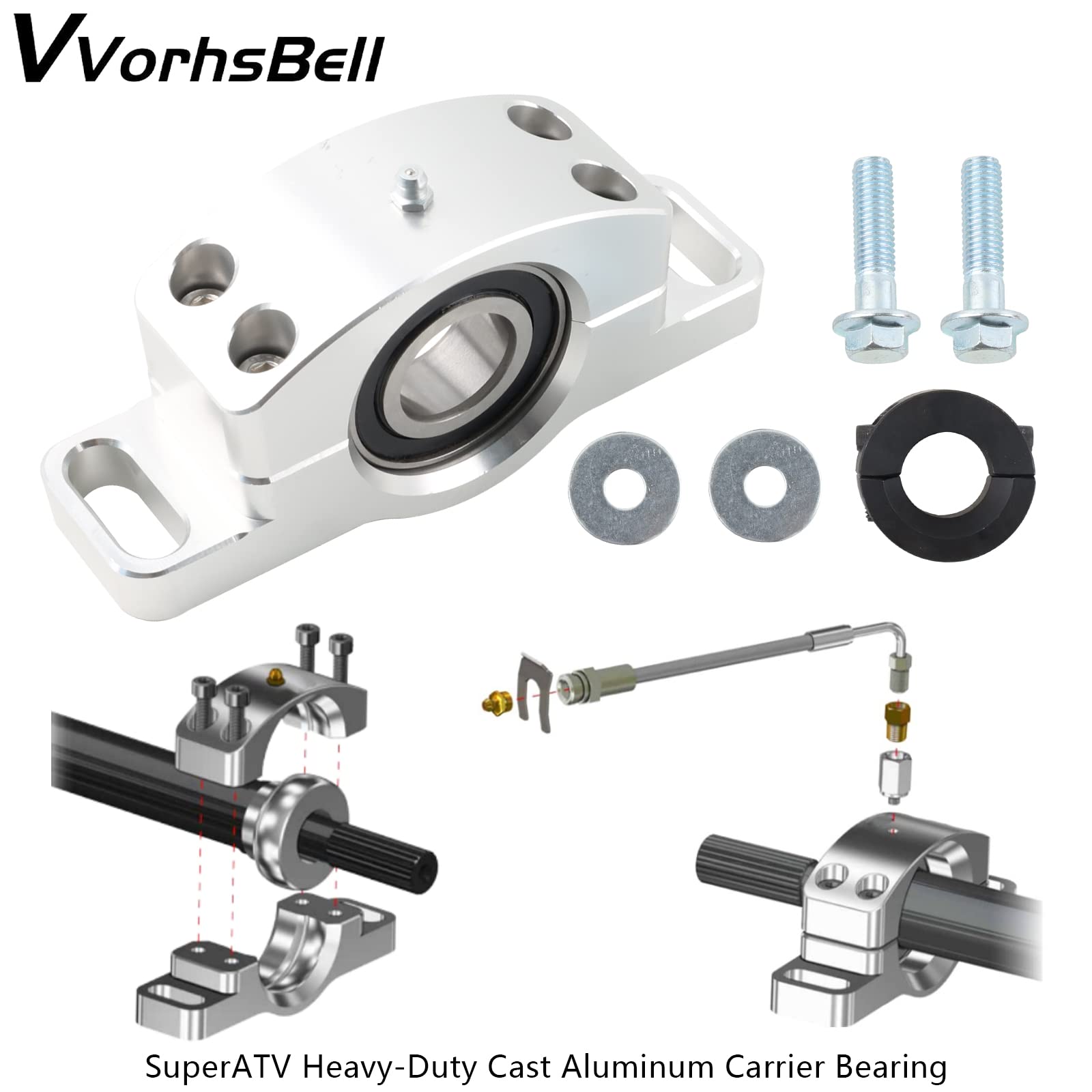 Vvorhsbell Atv Heavy Duty Billet Aluminum Carrier Bearing, Bearing Compatible With 2014-2021 Polaris Ranger 570 Xp 1000 Rzr Xp 900 1000 (Does Not Fit The Polaris Rzr Xp 4 Turbo)Black