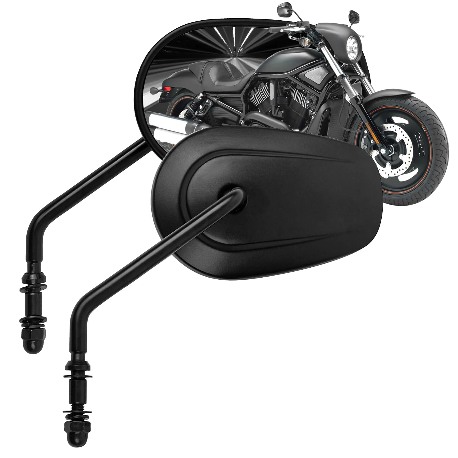 Black Tapered Motorcycle Handlebar Mirrors - Long Stem 8mm Motorcycle Rearview Side Mirrors Compatible with Harley Road King,V-R