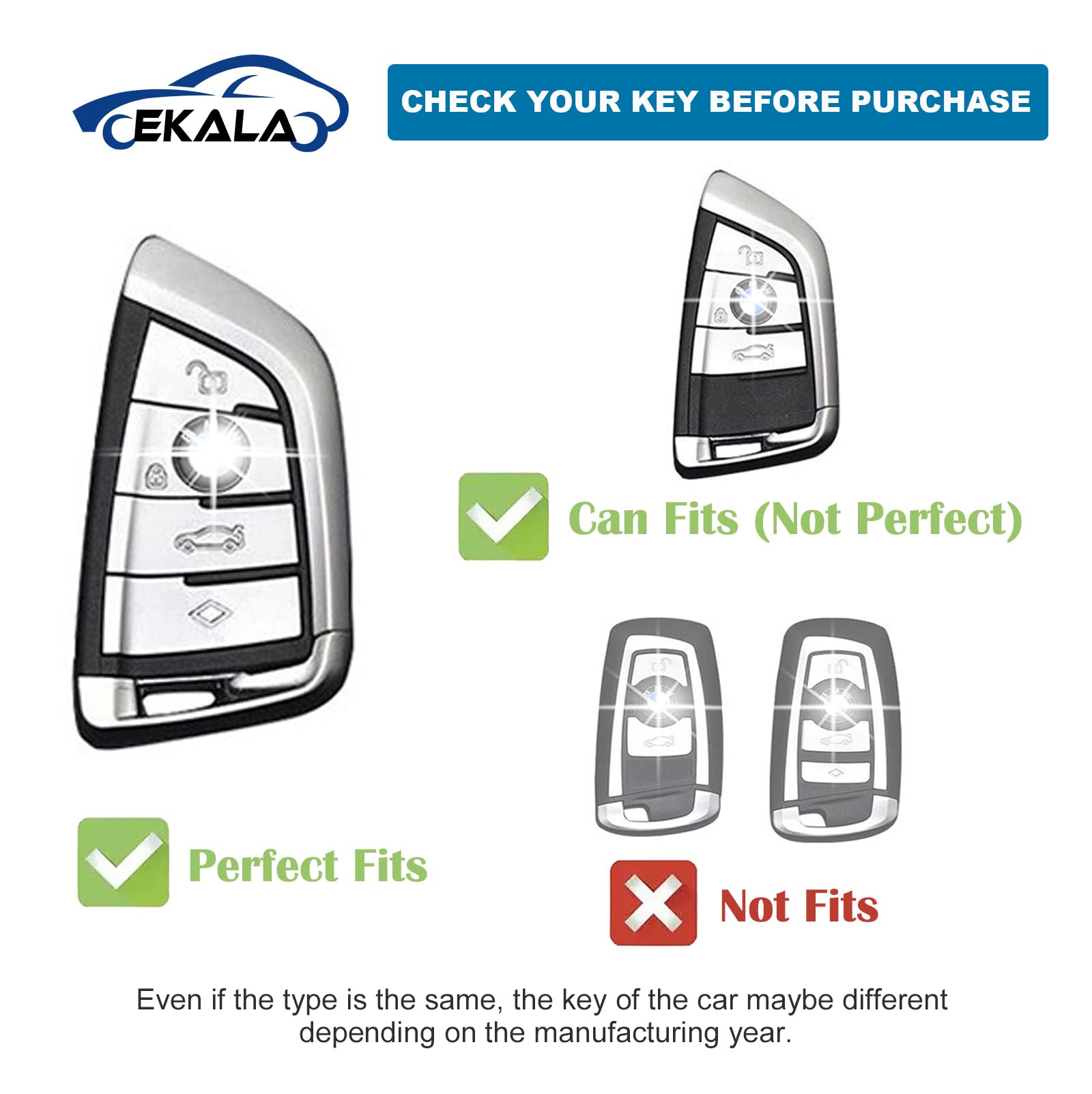 EKALA for BMW Key Fob Cover Soft TPU Full Protection Smart Key Case Shell White with Leather Keychain Lanyard Fit for BMW X1 X2