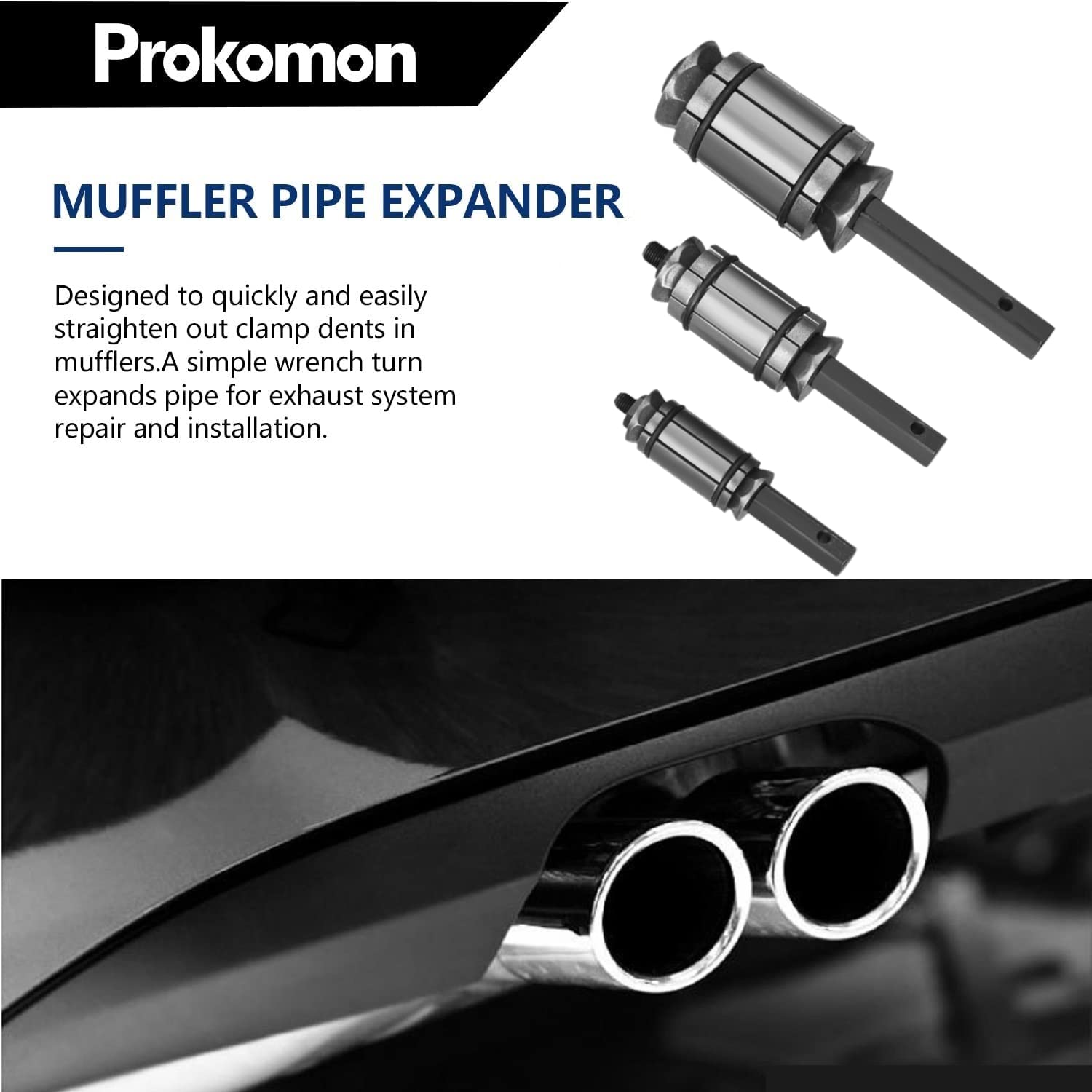 Prokomon 3 Pcs Exhaust Pipe Expander/Pipe Stretcher Kit/Muffler Pipe Expander/Tail Pipe Expander 1/18'' To 3-1/2''