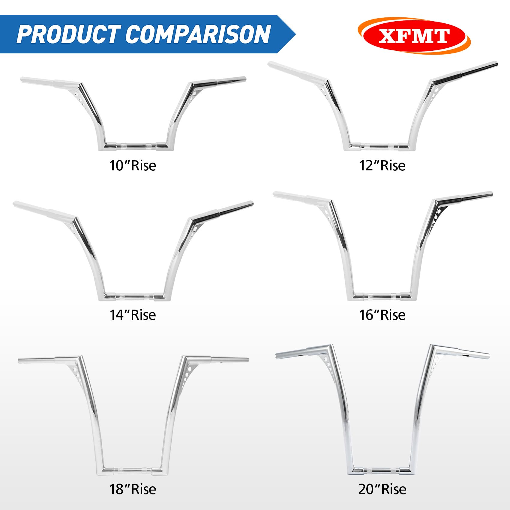 Xfmt Motorcycle Chrome 10'' Rise Ape Hangers Bar 1-1/4'' Batwing Handlebar For Harley Sportster Xl Softail Dyna Road King