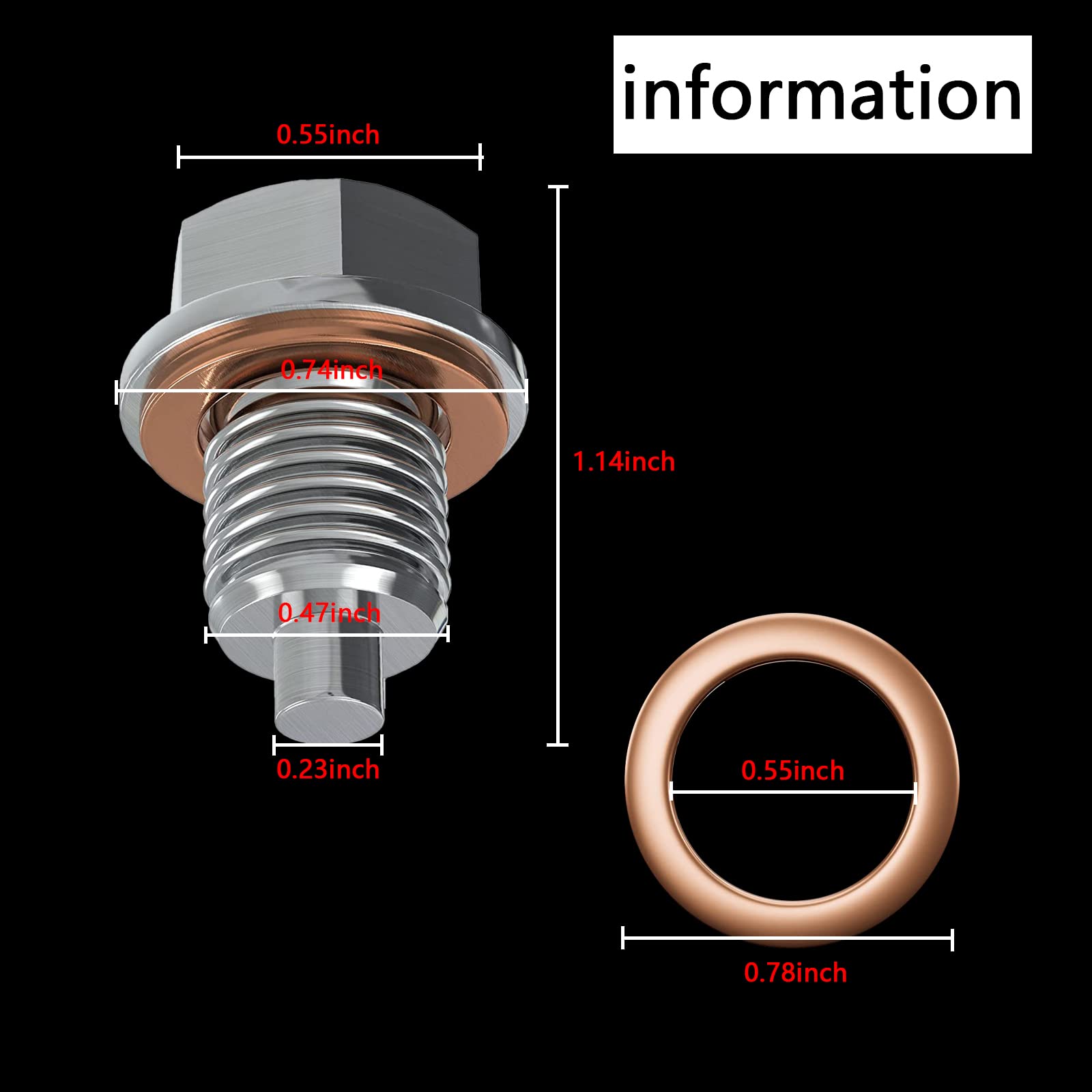 Sodcay Magnetic Oil Drain Plug M14x1.5, Stainless Steel Oil Drain Plug with 5 PCS Copper Crush Washer Anti Leakage Replacement f