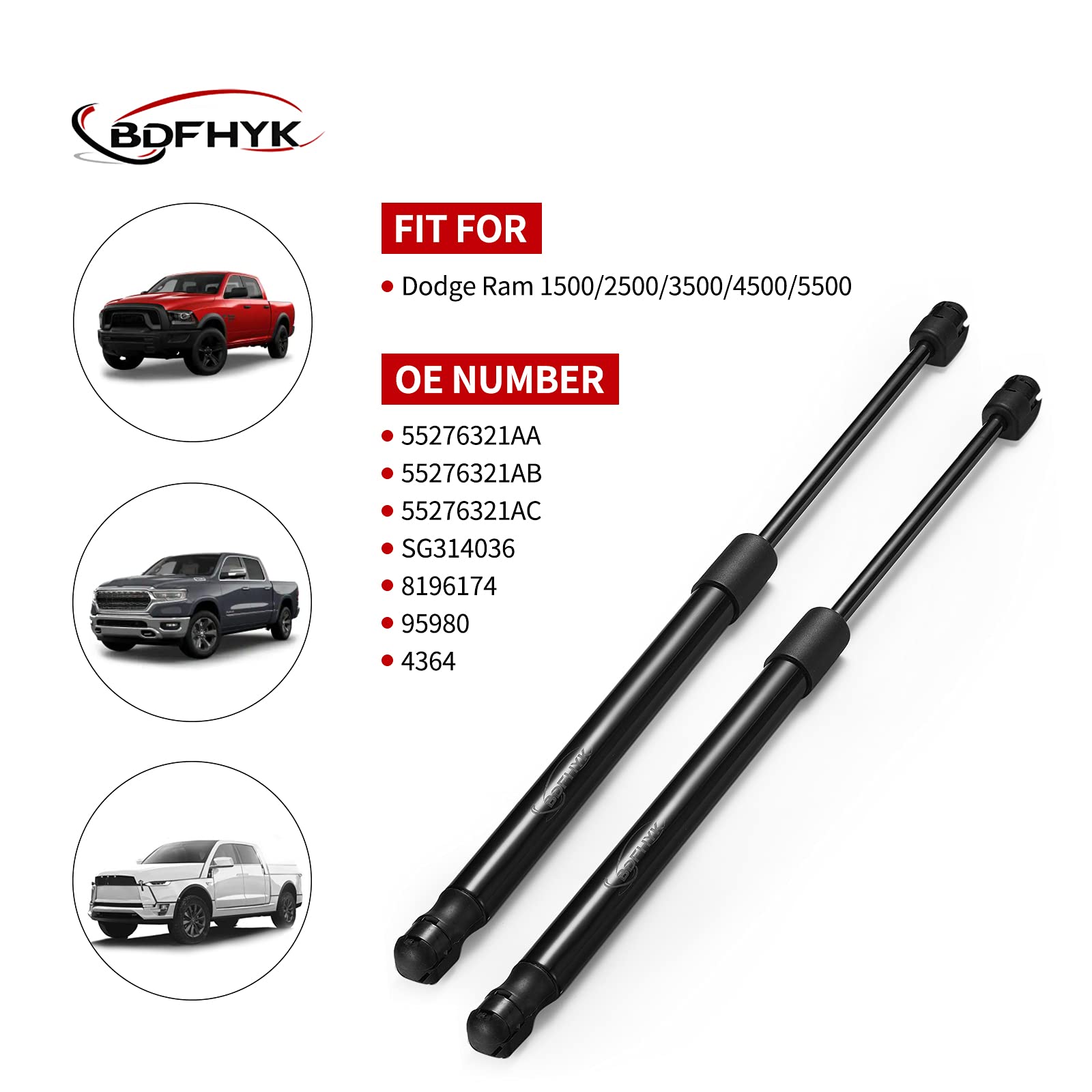 Hood Struts Lift Supports Car Hood Holder Bdfhyk Gas Spring For Dodge Ram 1500 2500 3500 4500 5500 Rust Resistant 4364 Trunk, 2
