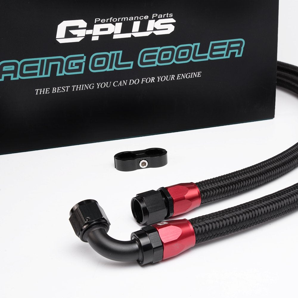 G-PLUS AN10-10AN Aluminum Engine Transmission Oil Cooler Kit, Flat Angle Style, Black