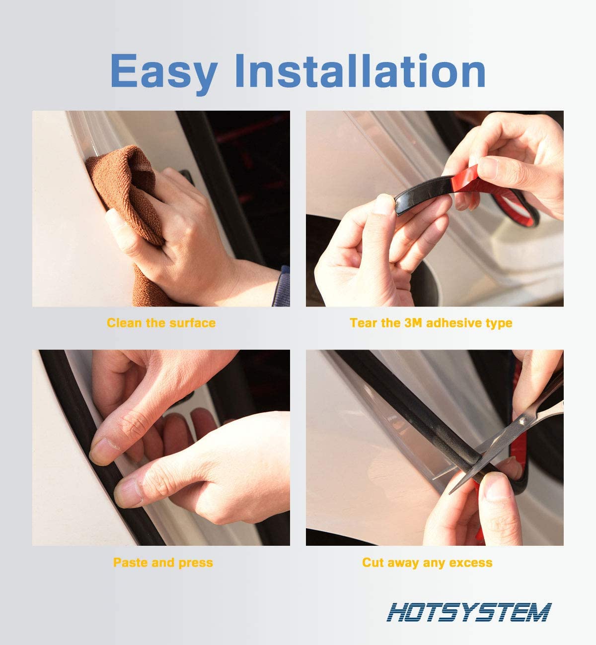 HOTSYSTEM D-Shape Door Rubber Seal Strip, 26.25ft, Black, 3M Self-Adhesive, Hollow Weatherstrip for Car Truck Motor Door Cover