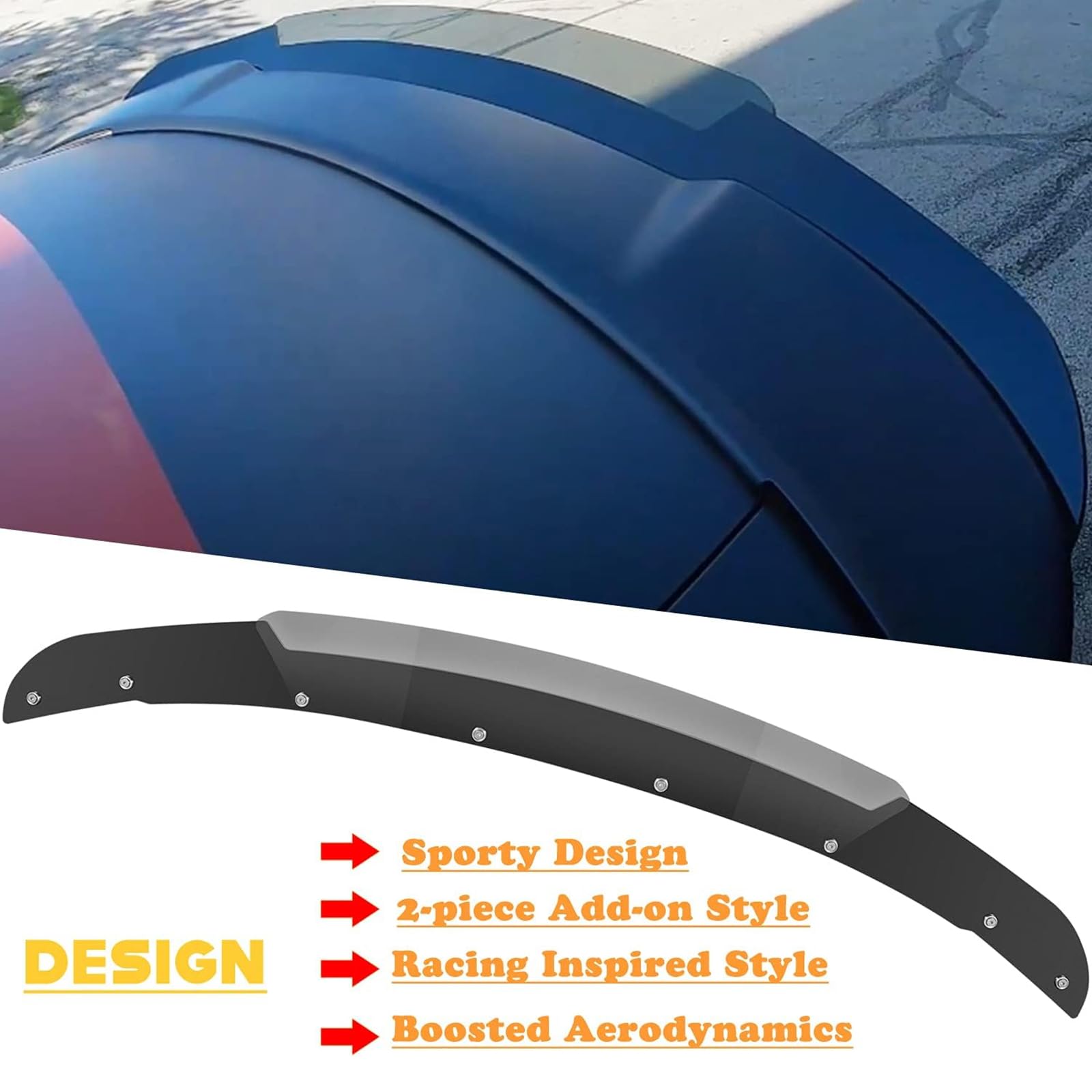 NTING Venom Series V2 Rear Wickerbill Spoiler for Dodge Charger 2015-2023, Gloss Black, ABS, Model A-DQWY01-1, 2 Pcs