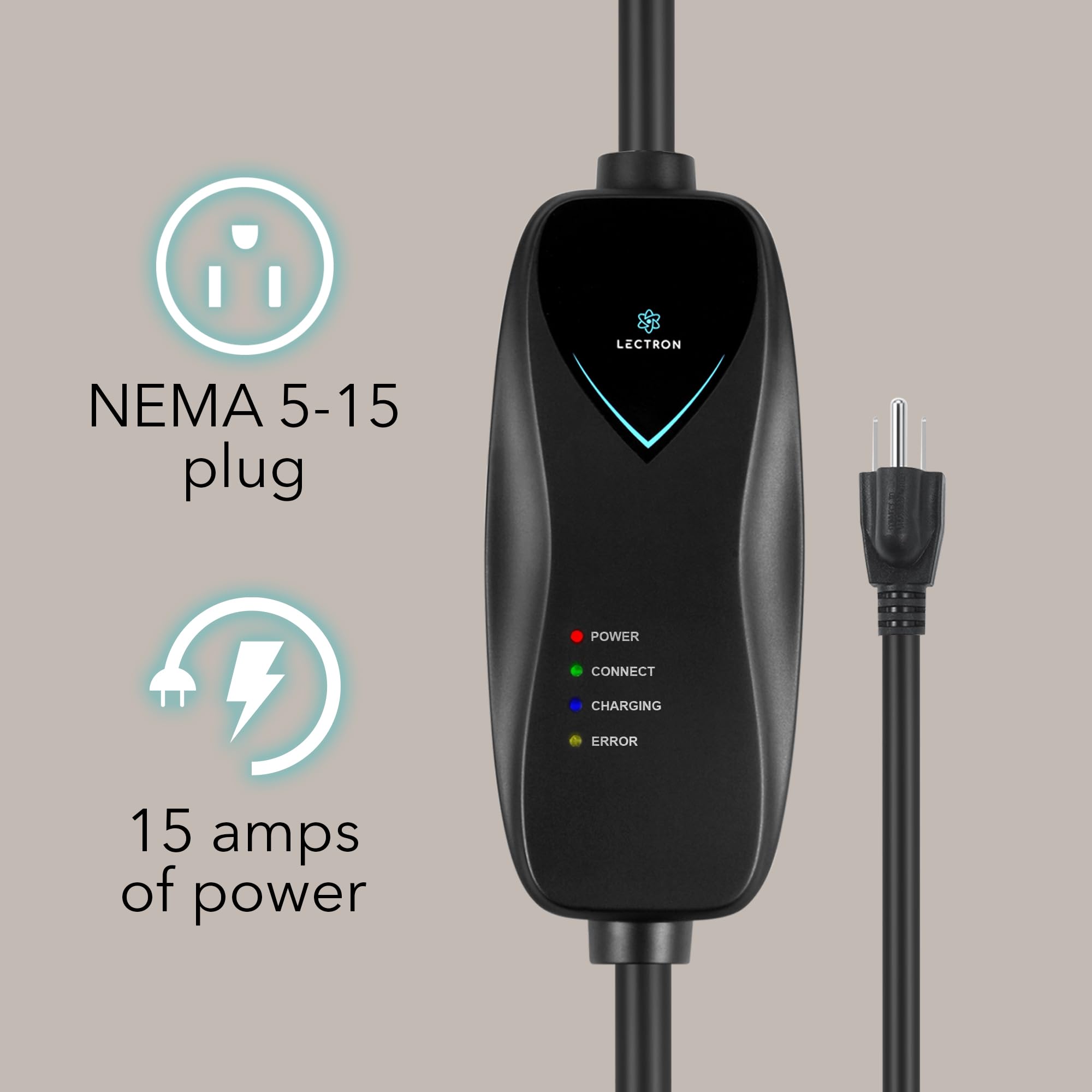 Lectron Level 1 Tesla Charger - 110V, 15 Amp, Nema 5-15 Plug, 16 Ft Extension Cord - Portable Electric Car Charger For Tesla - Compatible With All Tesla Models X/Y/3/S