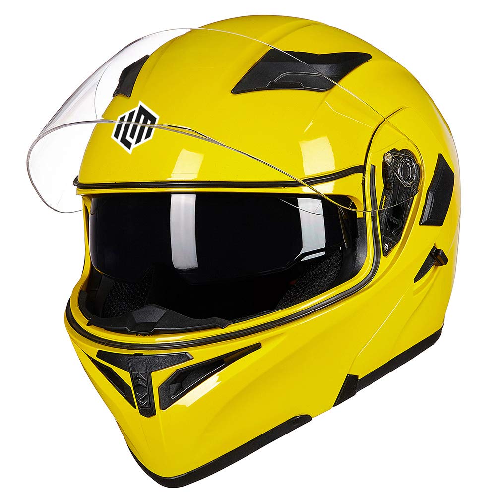 Ilm Motorcycle Dual Visor Flip Up Modular Full Face Helmet Dot 6 Colors Model 902 (M, Yellow)