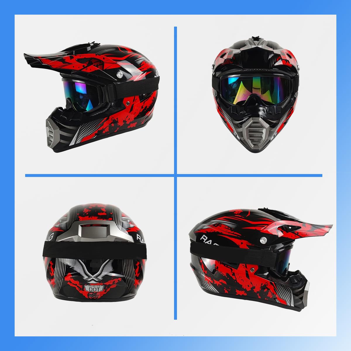 TTMiku Youth Motocross Helmet, Medium Black ABS, Model TKJR001, Unisex Off-Road ATV BMX MX Motorcycle Gear with Goggles & Gloves